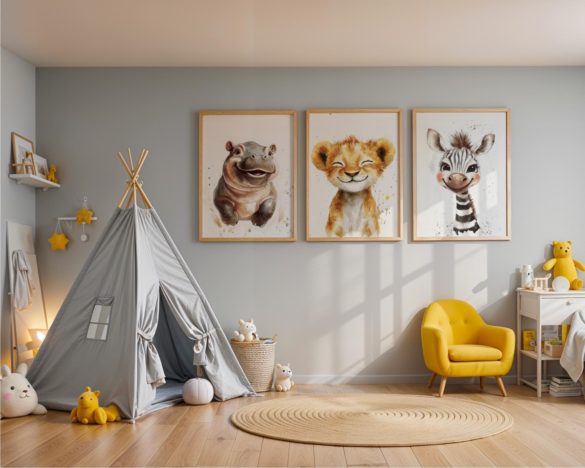 Watercolor Safari Animal Wall Art Set, Set of 6 printables safari nursery animals,Safari animal prints,Baby safari animals, Neutral Nursery - view 5
