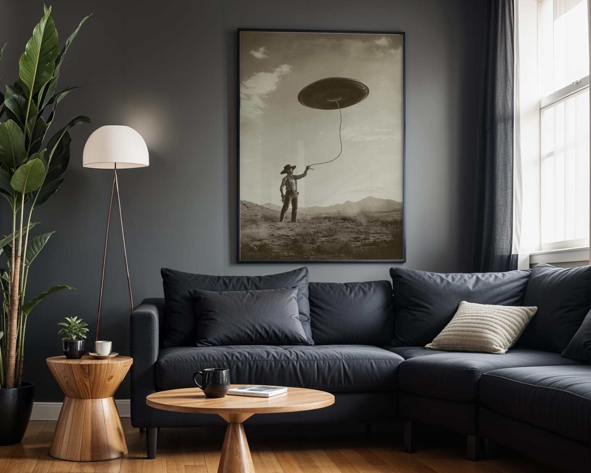 Western Sci‑Fi Cowboy UFO Decor, Surreal Desert UFO Poster, Bedroom Pop of Quirk, Sci-Fi Cowboy, Whimsical Wild West Alien Art Print - view 5