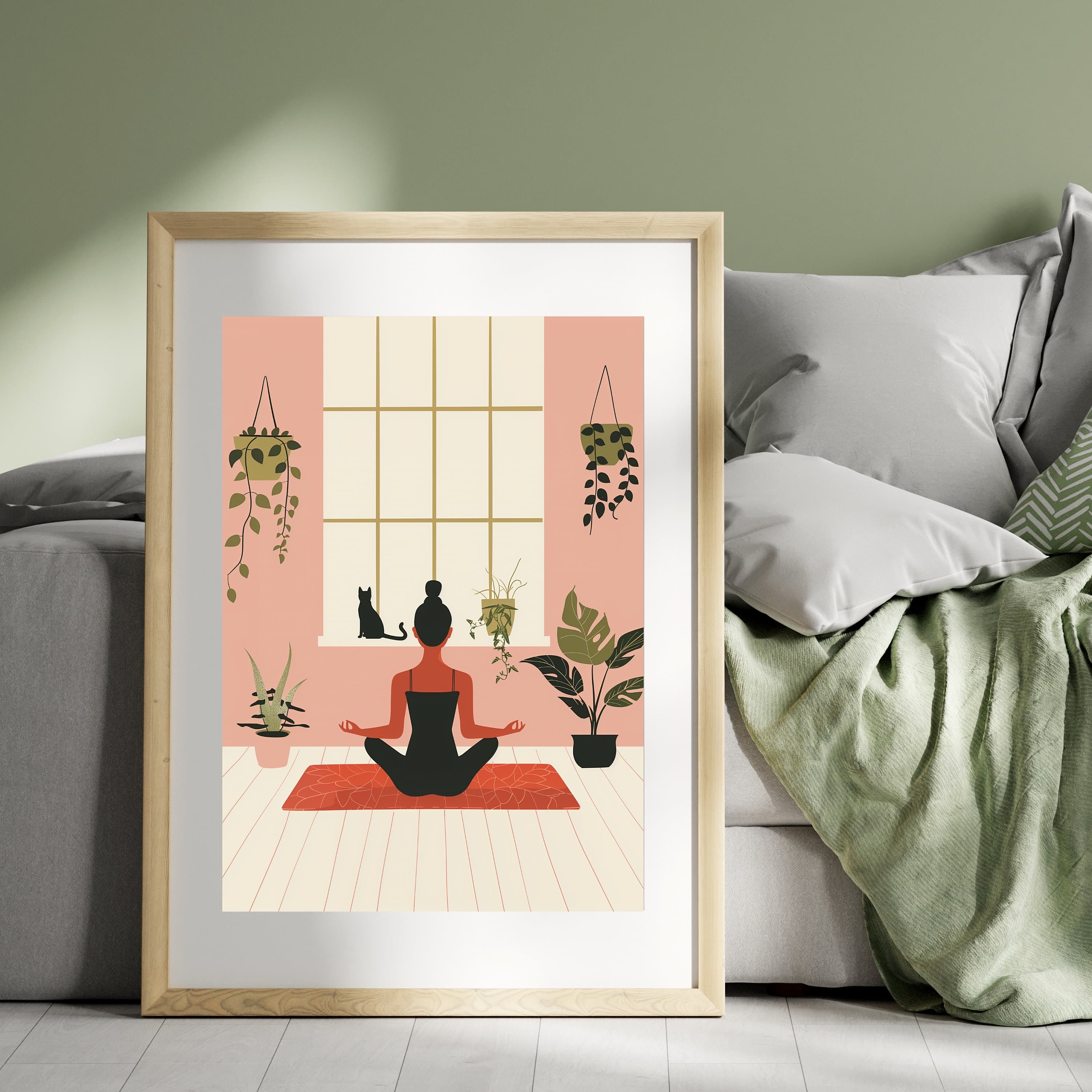Yoga Cat and Woman Print, Cat Yoga Print, Black Cat Art, Yoga Room Decor,Yoga Lover,Serene Yoga Meditation Art Print, International Cat Day - view 7