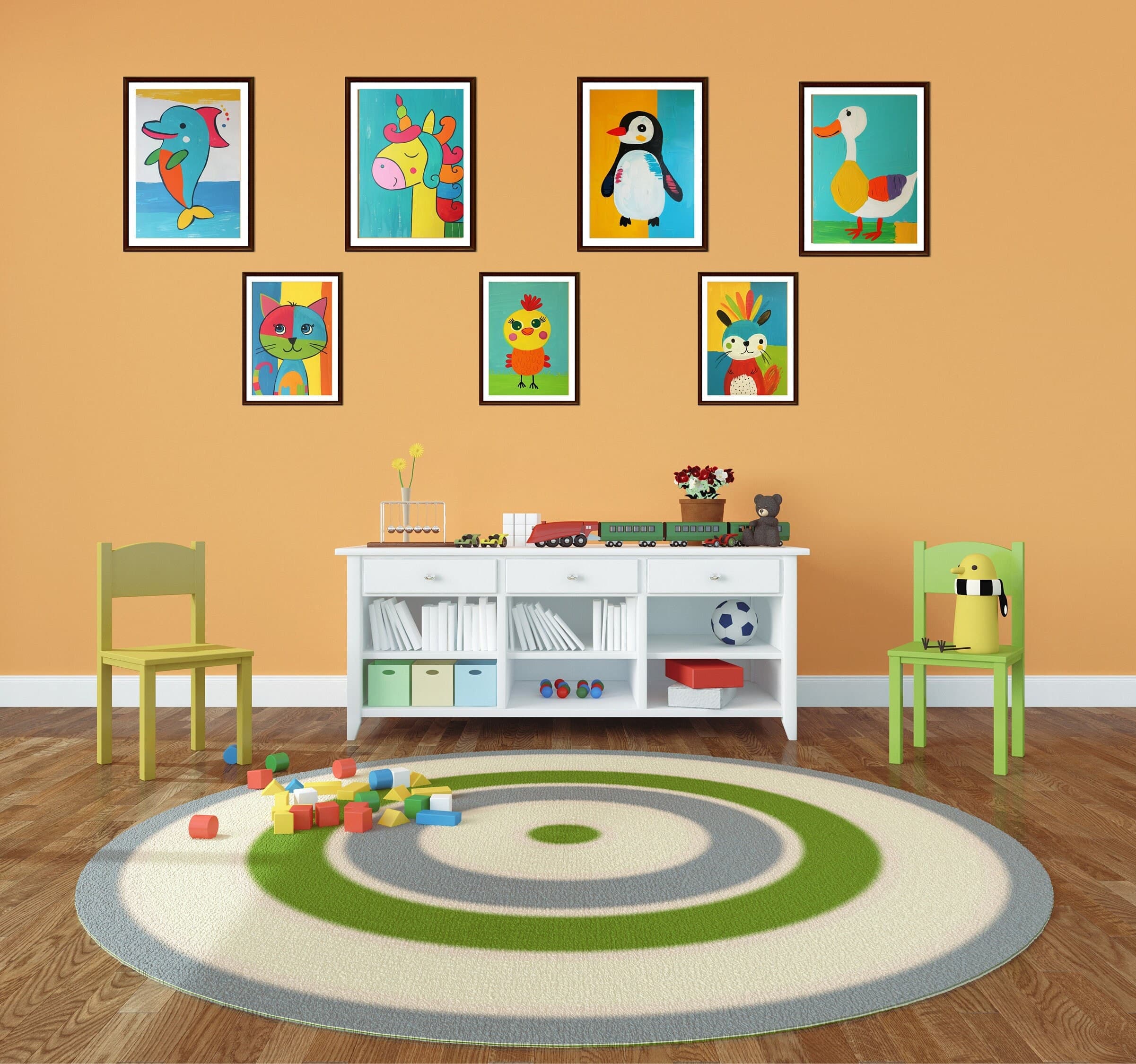 Colorful Animal Prints Set, Colorful Painting , Nursery Wall Art, Cute Baby Room Decor, Playroom Prints, Colorful Nursery Decor, Set of 30 - view 6