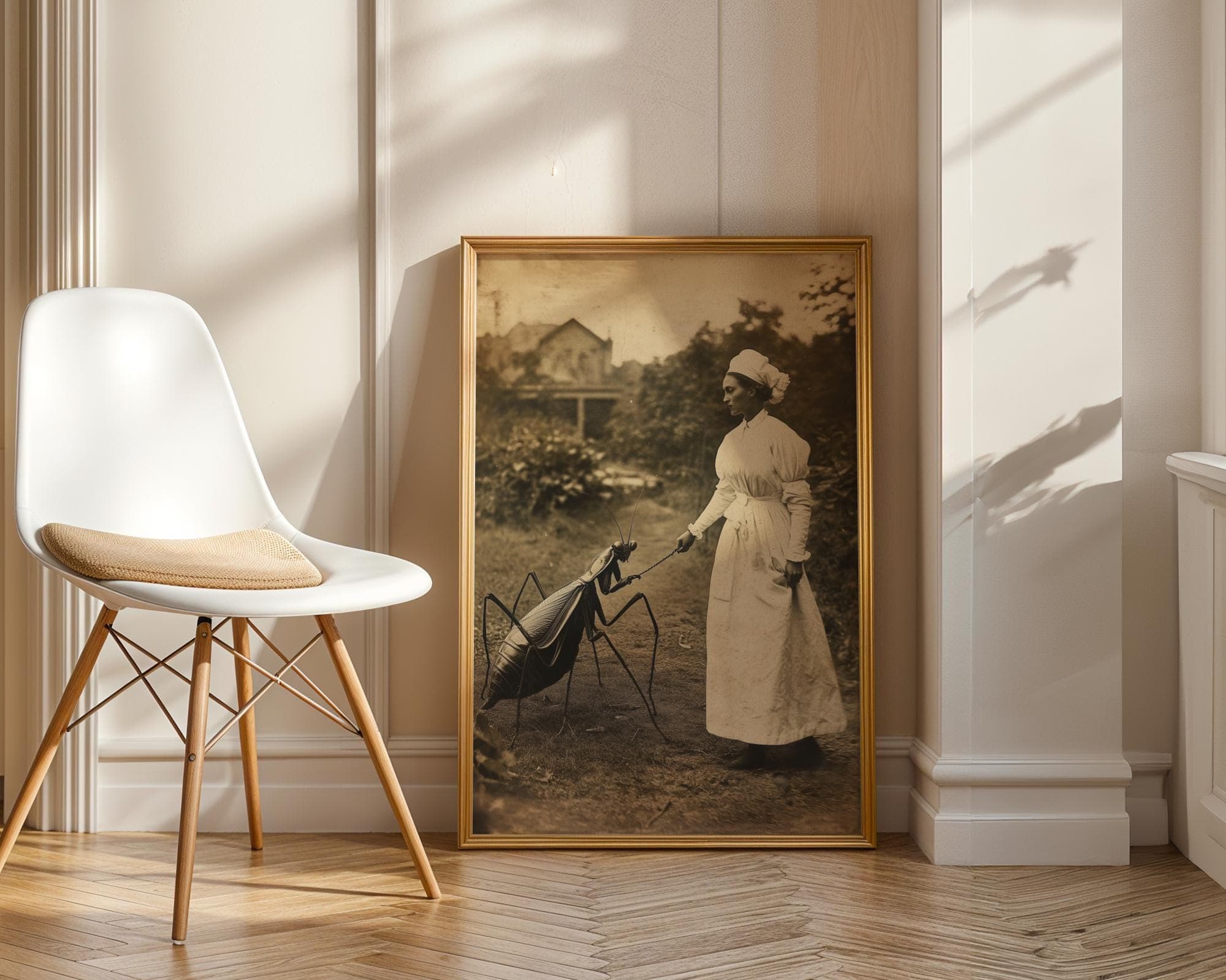 Giant Insect and Victorian Lady Fantasy Print, Odd Victorian Fantasy Art for Wall, Dark Academia Fantasy Poster, Quirky Gothic Surrealism - view 2