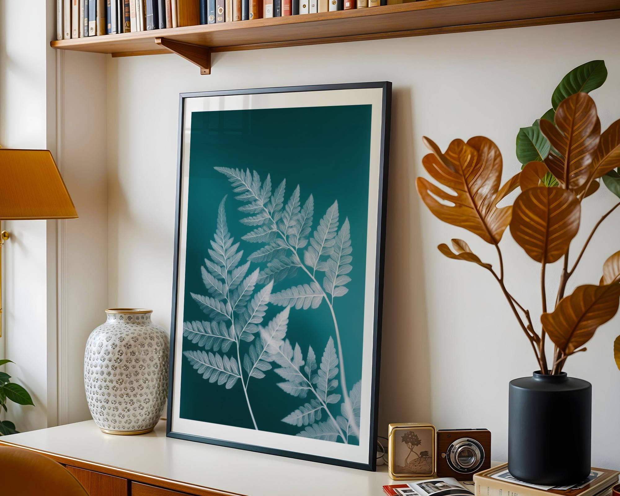 X Ray Fern Leaf Wall Art Botanical Blue Radiograph Print Nature Inspired Minimal Decor, eal Background Home Art, Modern Nature Print - view 3