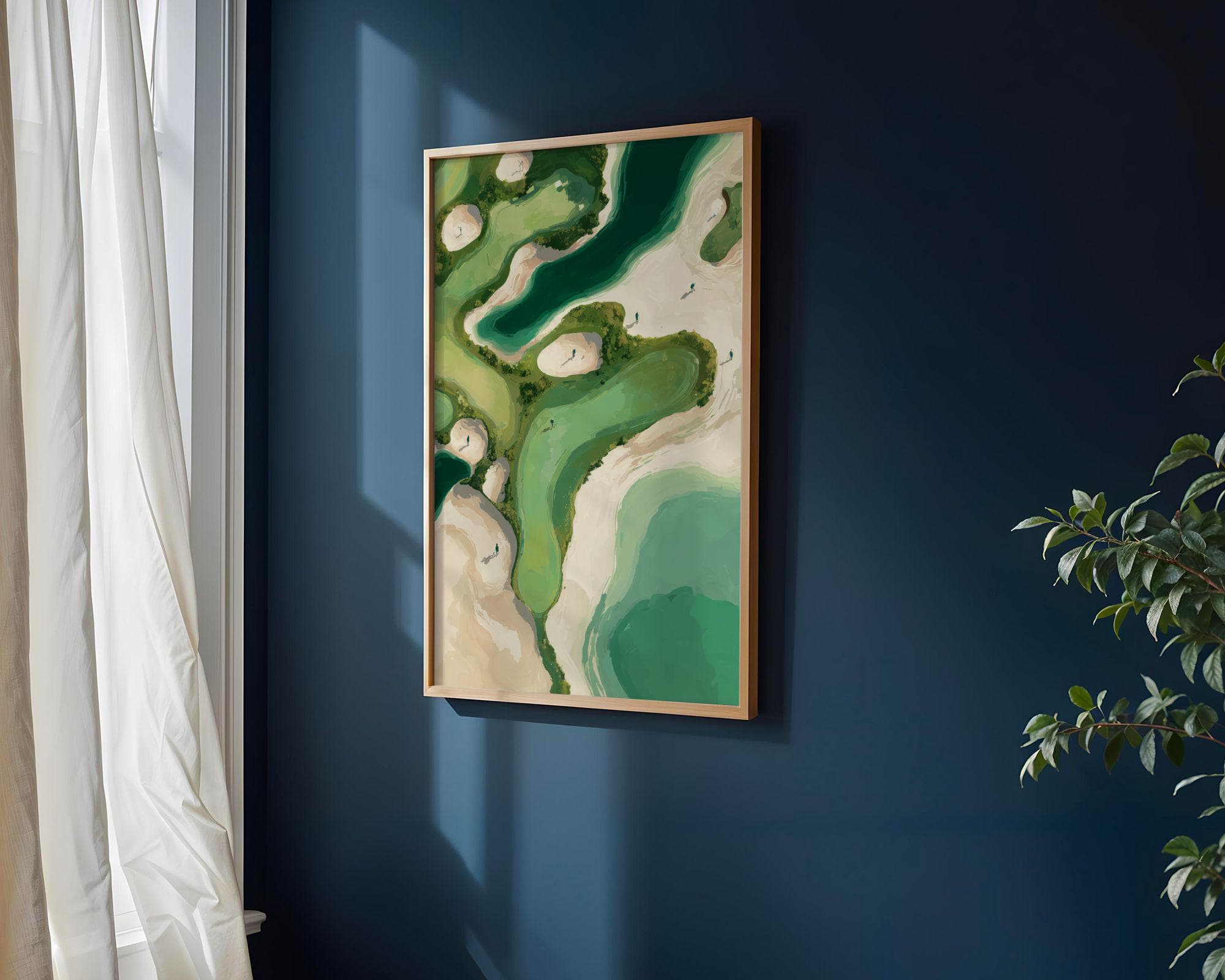 Aerial Coastal Golf Print, Green Golf Course Poster – Impressionist Nature Art, Aerial Golf Wall Print, Abstract Digital Art, Golf Lover art - view 4