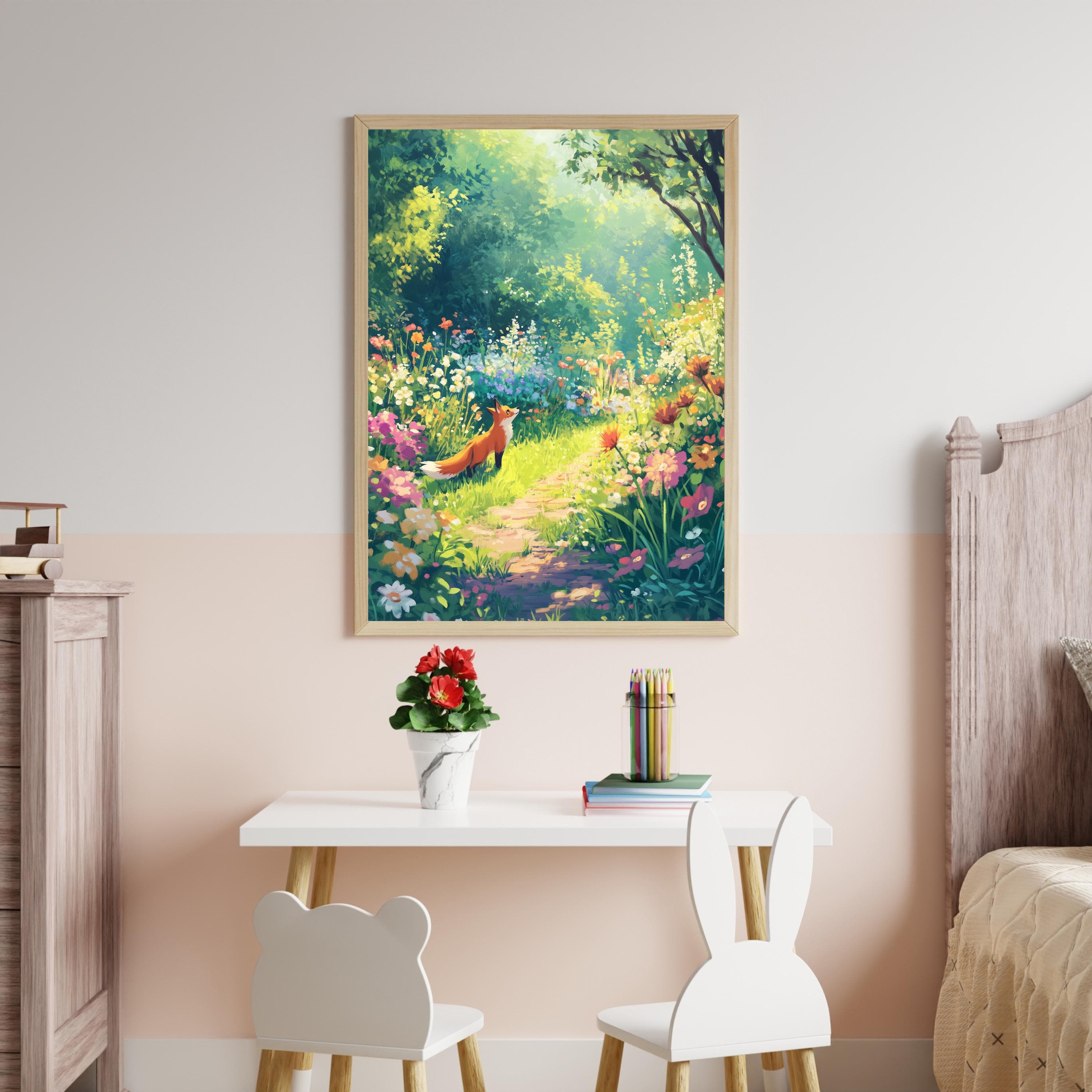 Cute Fox in a Colorful Meadow - Nature Art, Whimsical Fox in a Vibrant Flower Field, Whimsical Nature Print, Fox Wall Print, Fox Posters - view 6