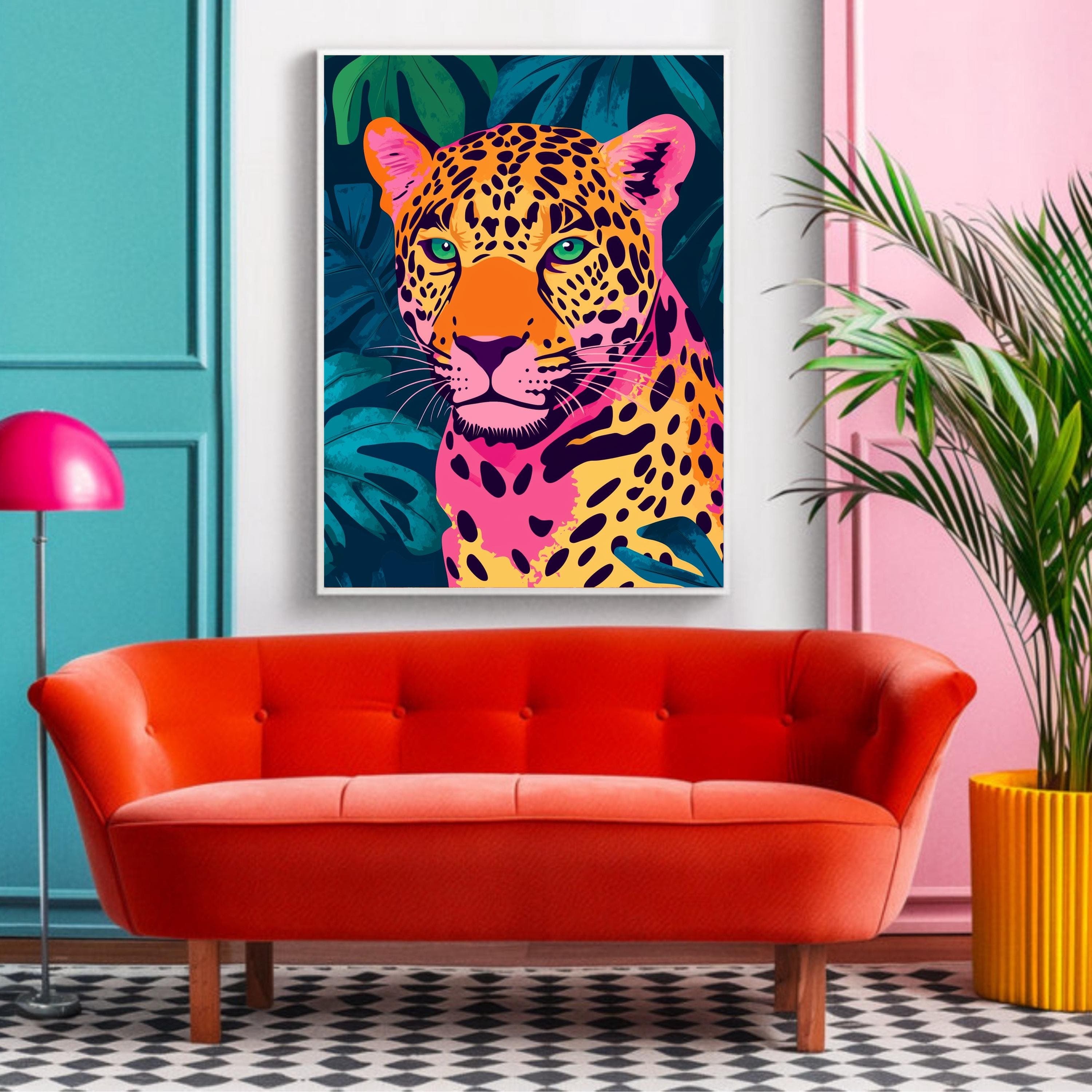 Pink Jaguar Wall Art, Eclectic Animal Wall Decor, Eclectic Animal Wall Art, Eclectic Pink Jaguar Print, Colorful Jaguar Wall Art, Pink Art - view 5