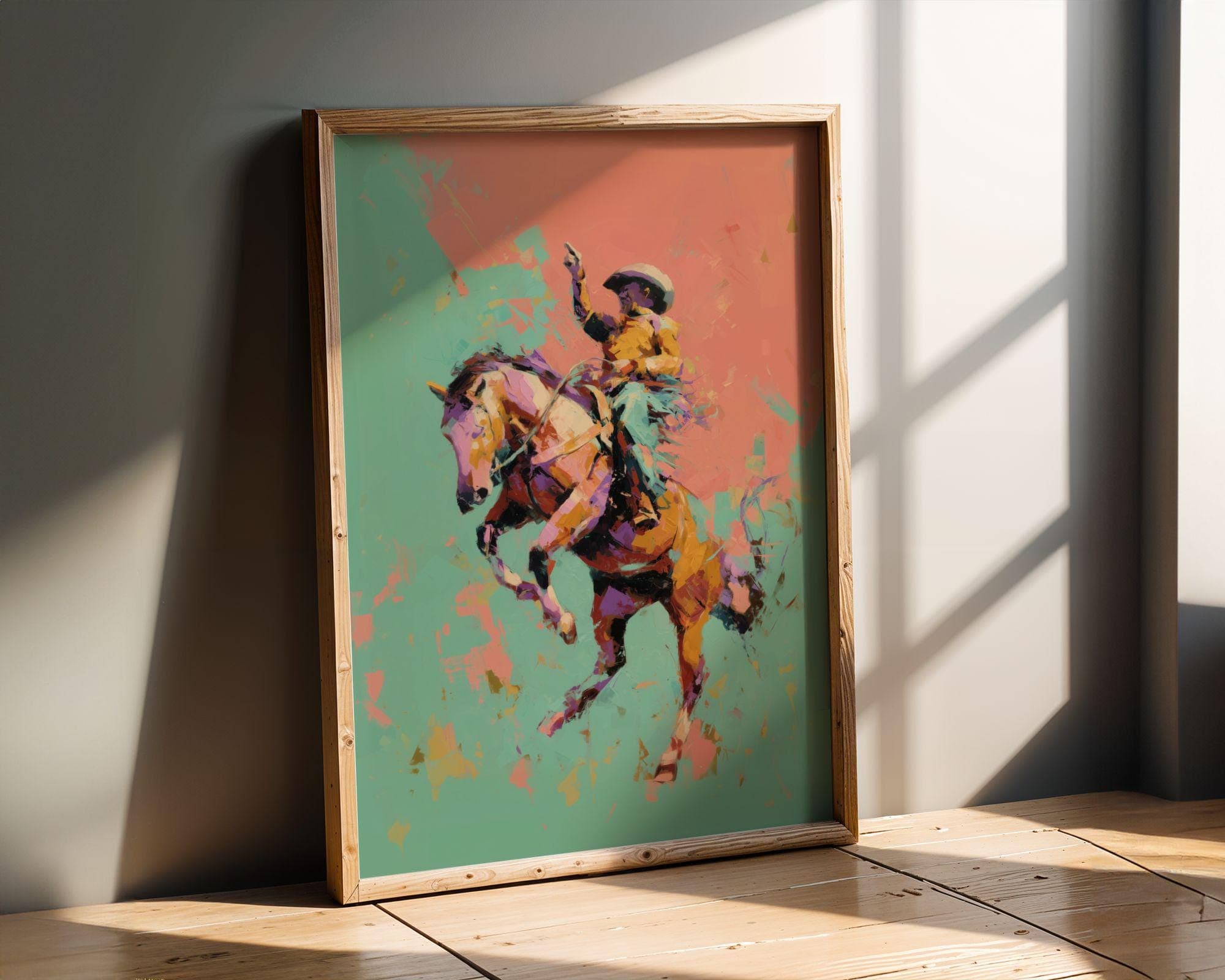 Rodeo Cowboy Wall Art, Colorful Horse Rider Western Print, Pop Art Cowboy Poster, Bucking Bronco Cowboy, Retro Pop Western, Cowboy Decor - view 2
