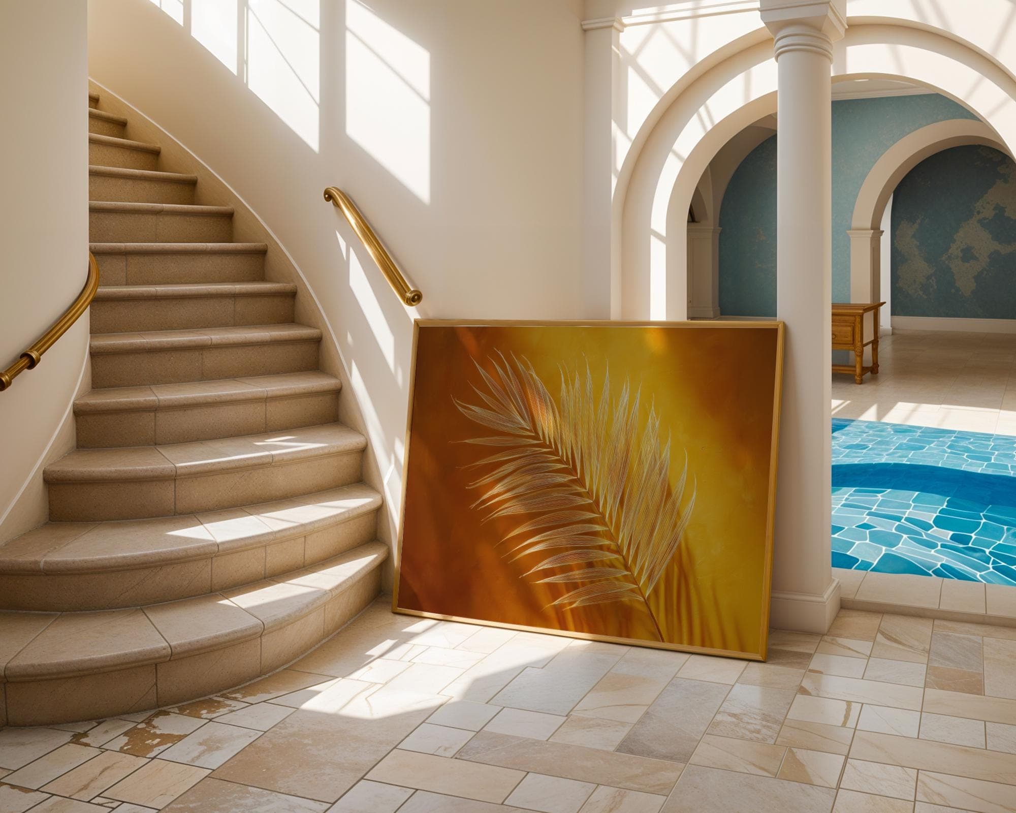 Golden Palm Leaf Wall Art, Warm Yellow Botanical Poster – Digital Palm Leaf Art, Boho Tropical Wall Art – Golden Botanical Print, Gold Leaf - view 5