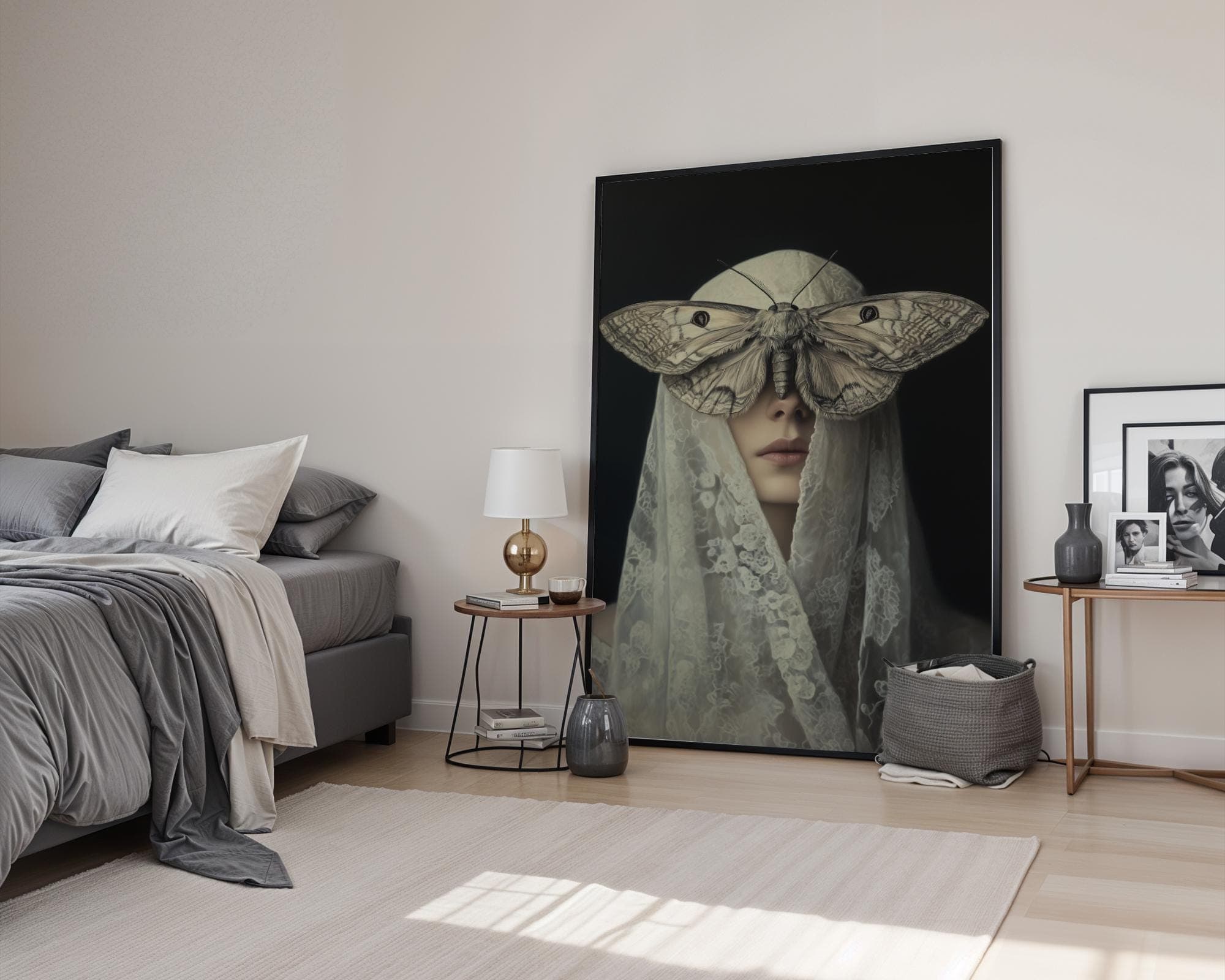Veiled Woman Moth Art, Gothic Art Witchy Aesthetic, Dark Academia, Occult Poster Gothic Decor, Moody Wall Art, Halloween Art, Dark Romance - view 4