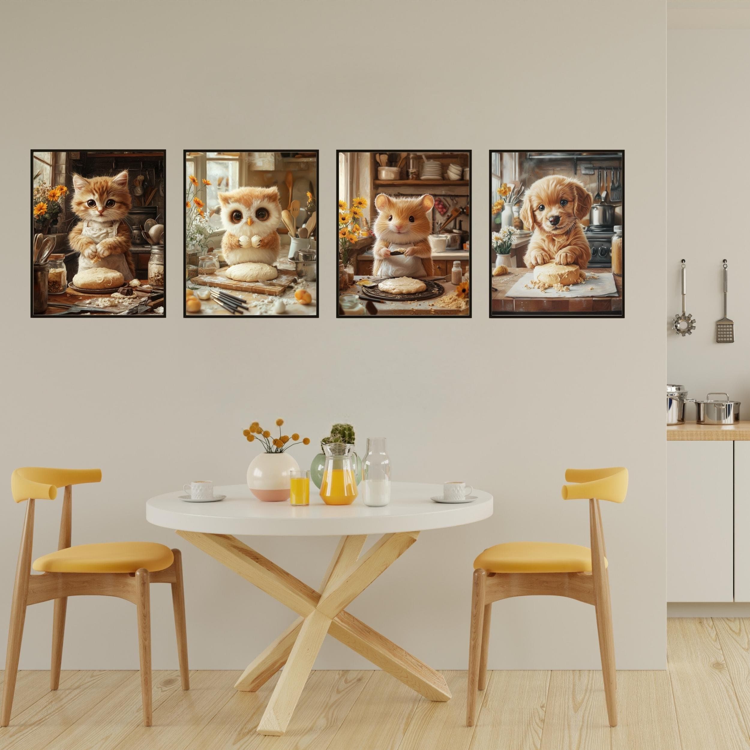 Cute Cooking Animal Wall Art, Kitchen Wall Art Print, Chef Art Print Digital Download, Whimsical Kitchen Animals, Chef Cat Dog Print - view 7
