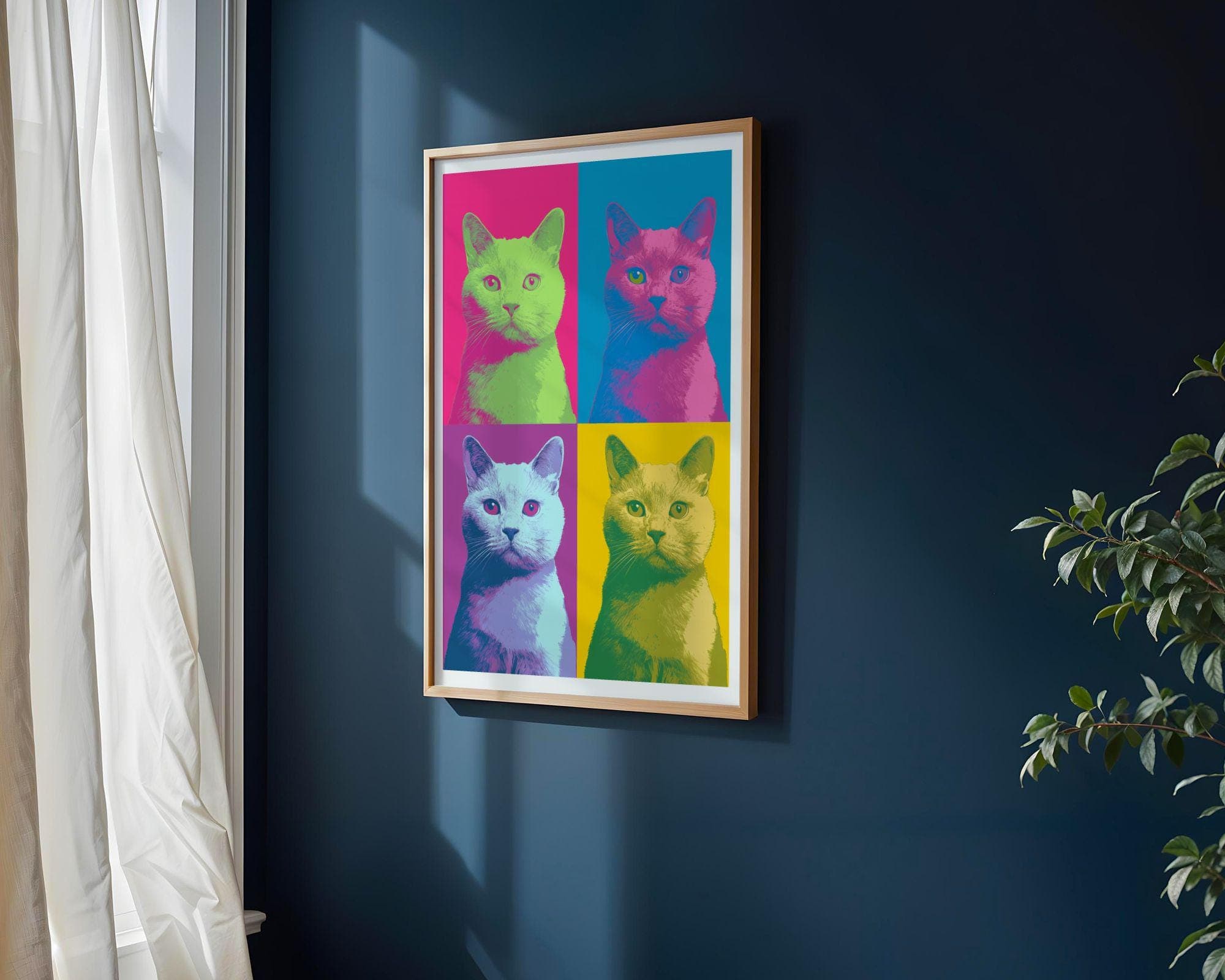 Pop Art Cat Quad, Colorful Wall Art, Pop Art Cat Wall Art, Colorful Cat Wall Decor, Quirky Cat Decor, Retro Cat Wall Poster, Funky Wall Art - view 2
