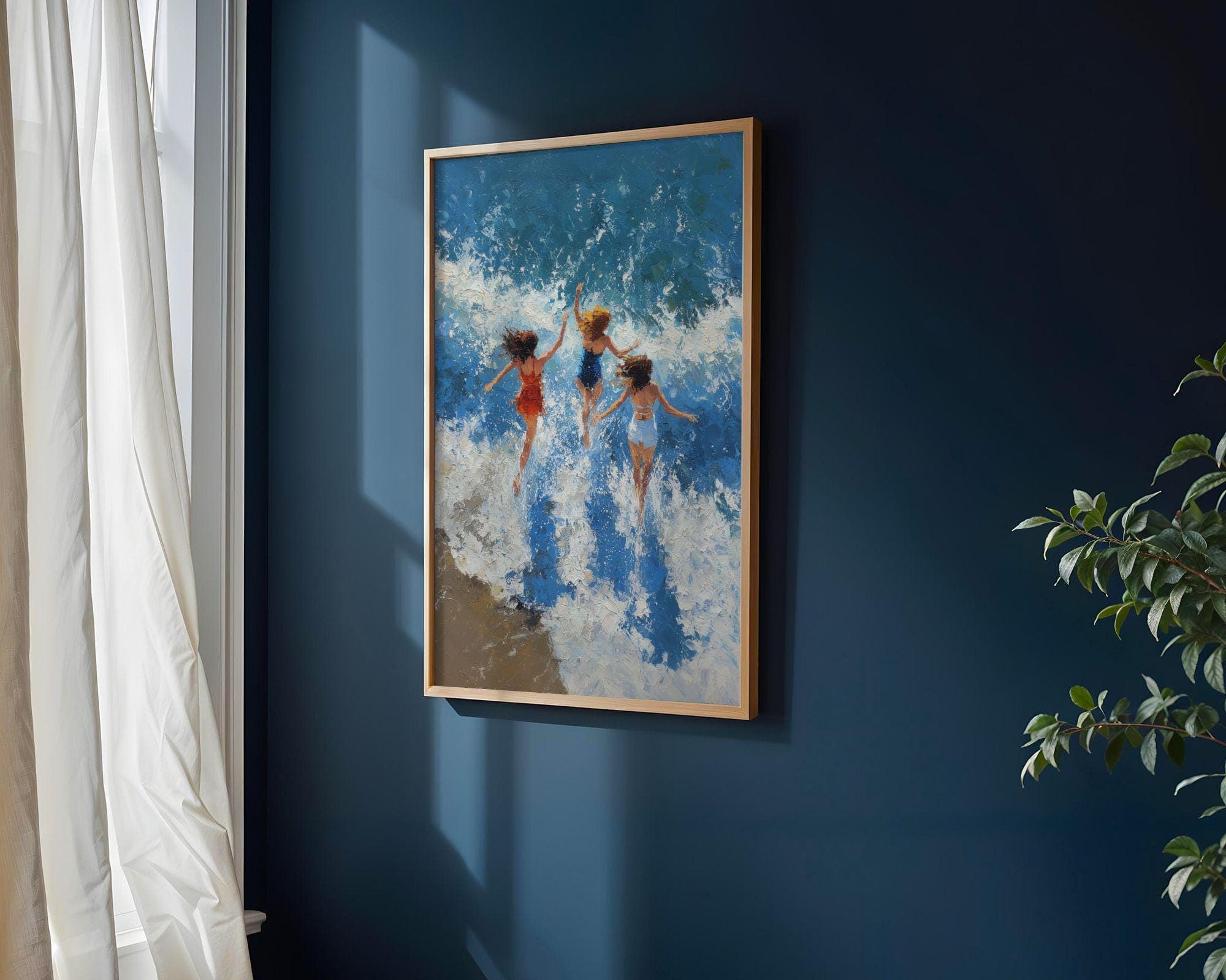 Beach Wall Art Print, Ocean Waves Painting, Summer Coastal Decor, Coastal Wall Art Print, Seascape Painting, Oil Painting Print, Digital - view 2