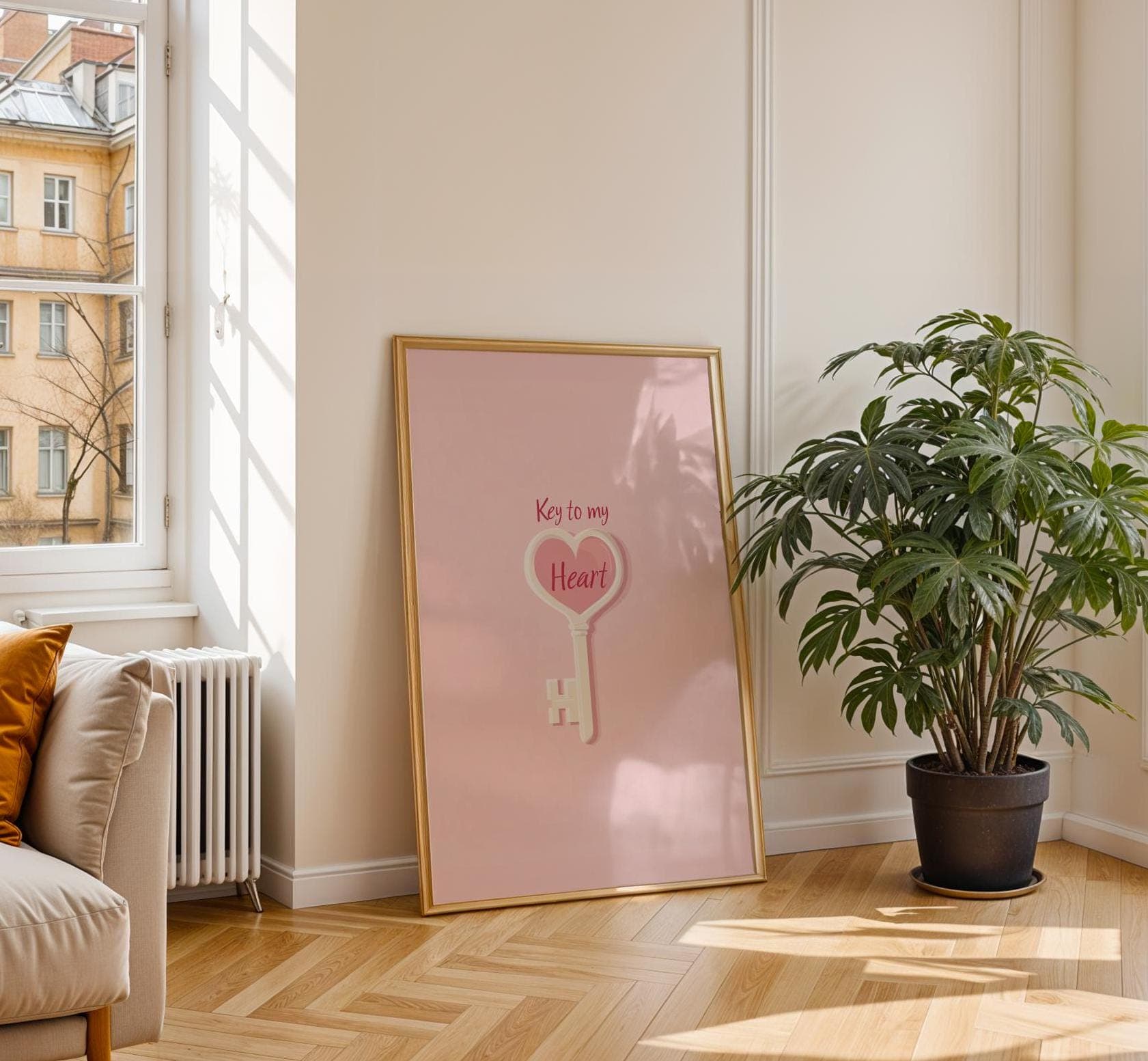 Key to My Heart Wall Art, Valentine’s Day Digital Art, Valentines Day Gift Idea, Cute Pink Valentine Gift, Romantic Love Decor, Pink Decor - view 3