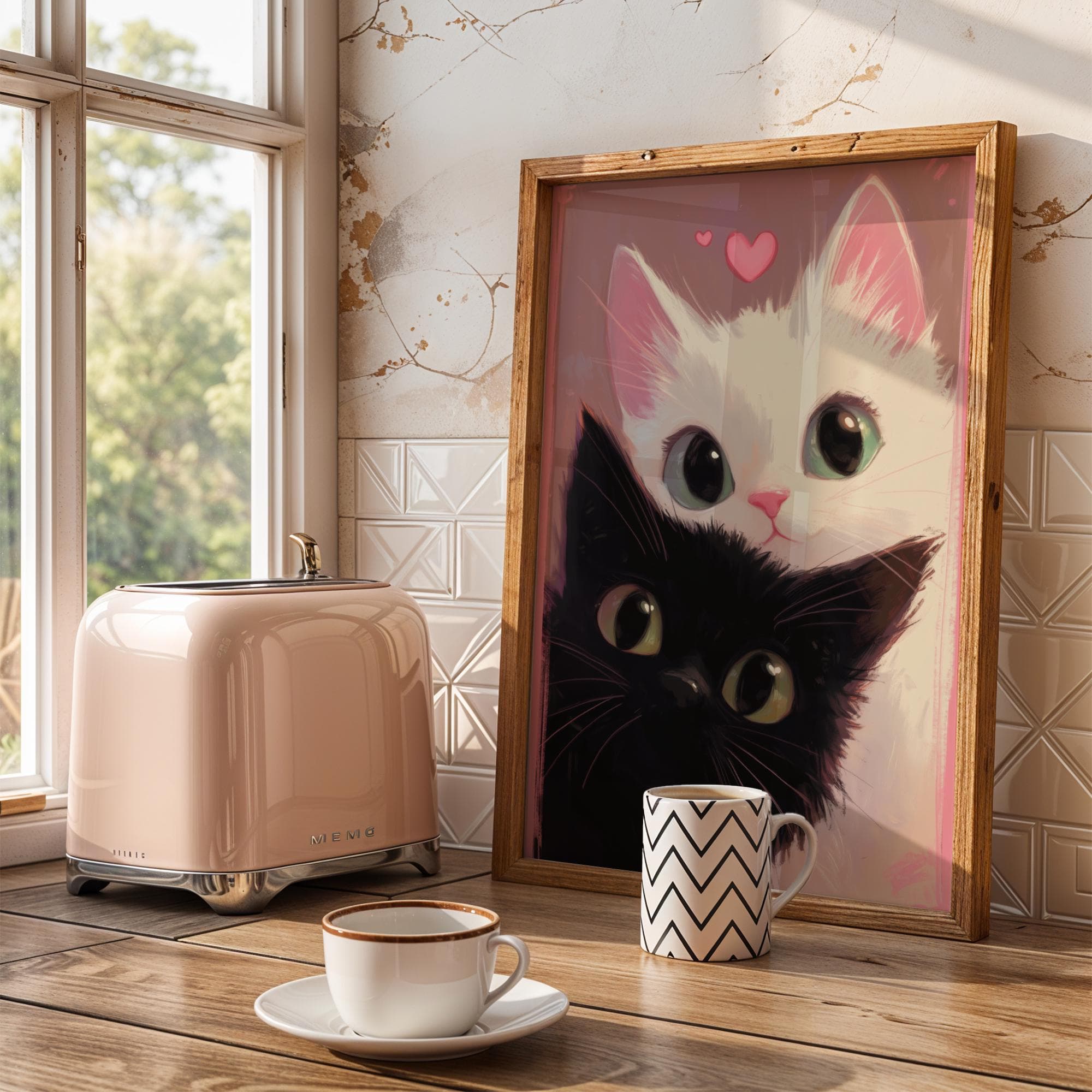 Adorable Black and White Cats Wall Art – Romantic Feline Illustration, Nursery Cat Wal Decor – Kidsroom Art, Kidsroom Cat Art, Printable Cat - view 4