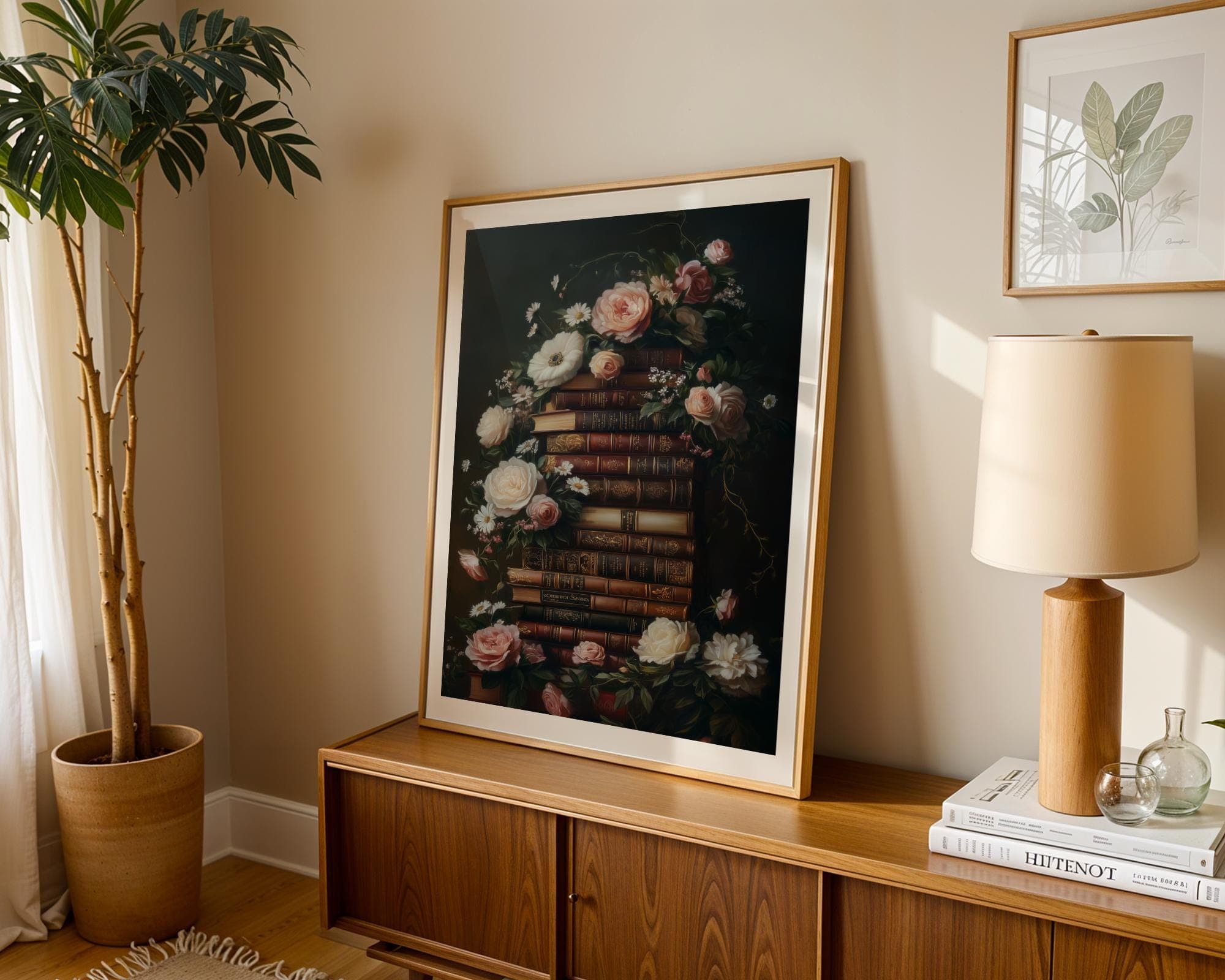 Dark Academia Wall Art Decor, Vintage Books Art, Romantic Dark Academia Poster, Cottagecore Flower and Antique Book Print, Vintage Aesthetic - view 4