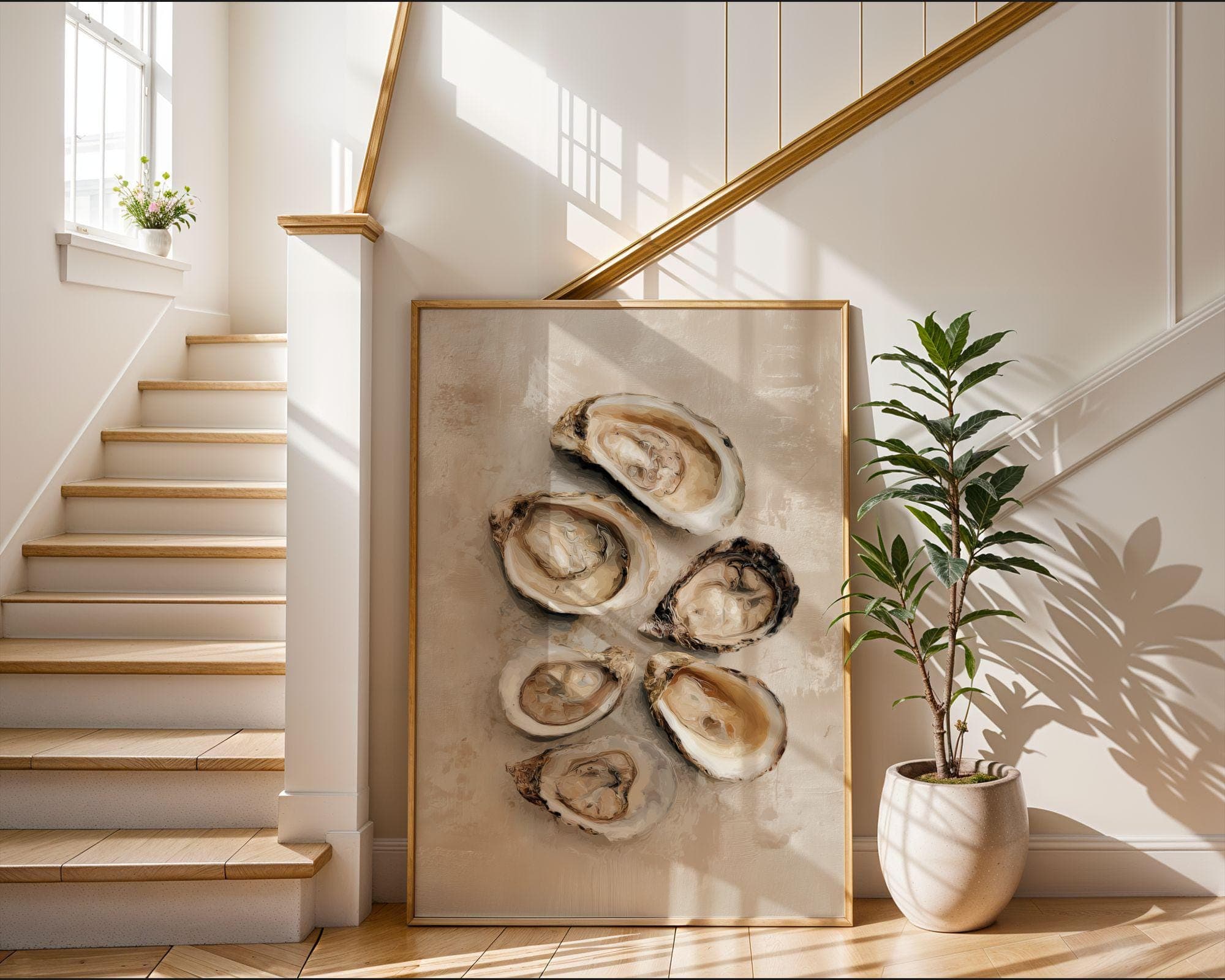 OYSTER Wall Art Print, Coastal Kitchen Decor, Neutral Seafood Painting, Beach House Art, Seafood Wall Art, Oyster Oil Painting Print - view 8