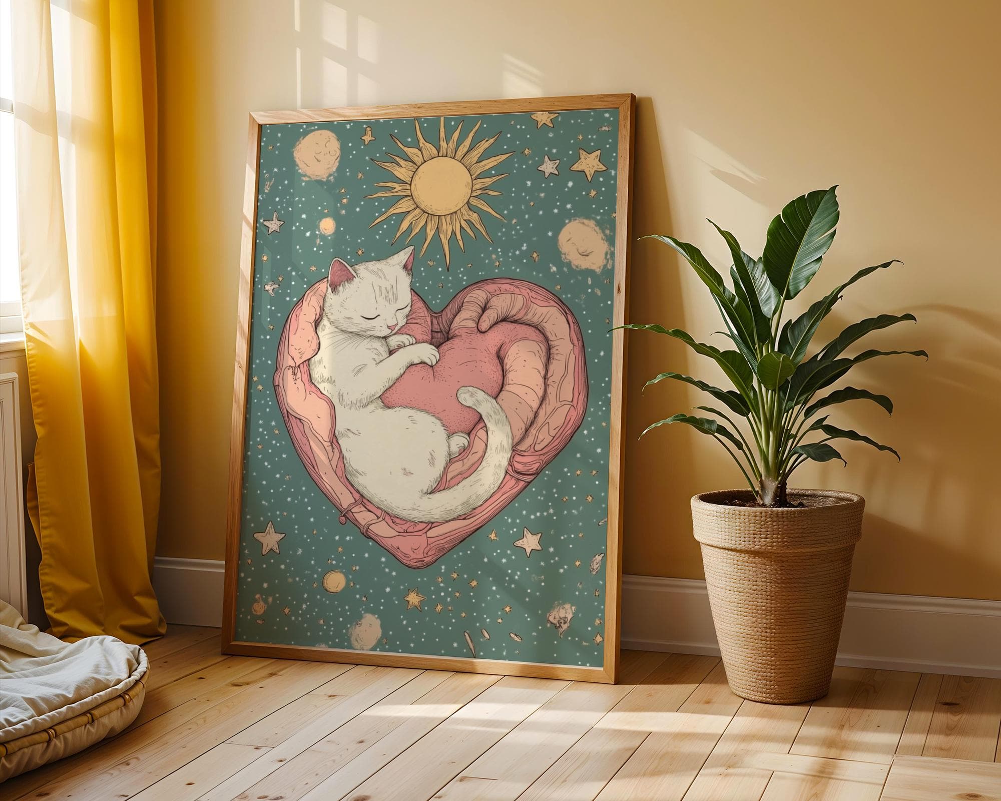 Celestial Cat Poster, Sun, Moon, and Cat Print, Celestial Art Print, Whimsical Starry Illustration, Digital Download, Printable Cat Poster - view 4