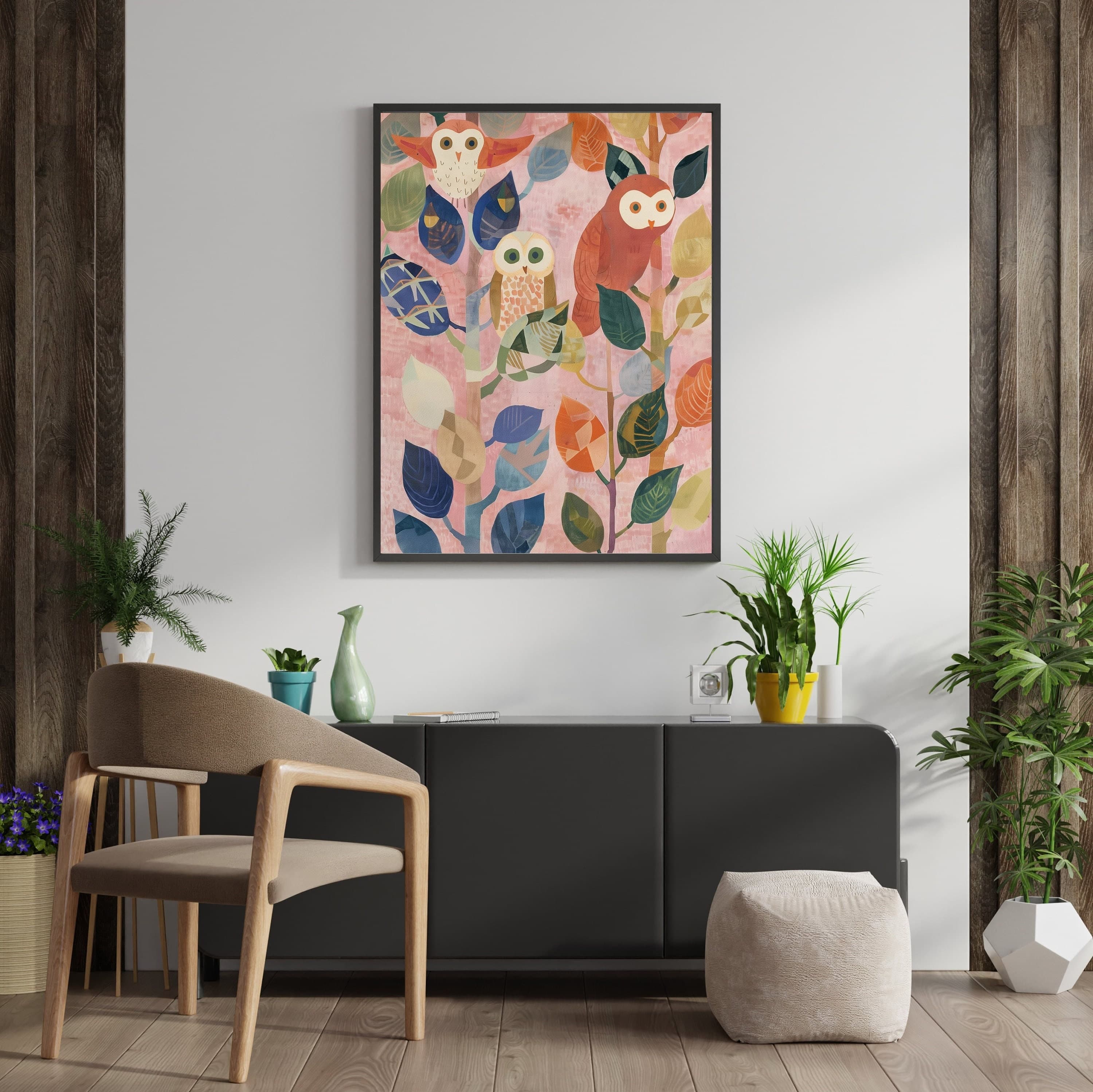 Colorful Owls Printable Digital Art, Oil Painting, Wildlife Art, Owl Love Art, Abstract Owl, Owls Poster, Gift for owl lovers, Whimsical Art - view 2