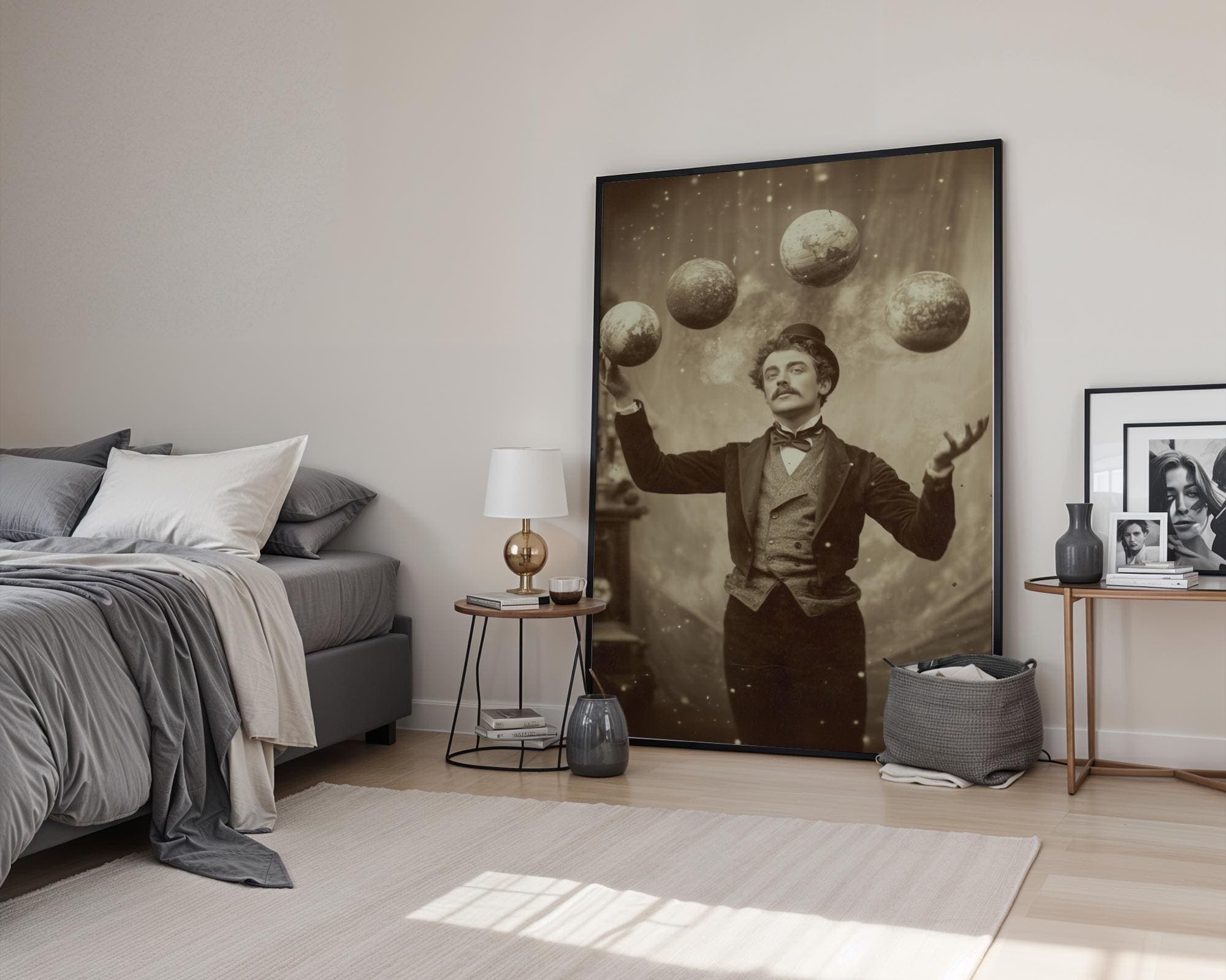 Surreal Victorian Man Wall Art | Planet Juggler Vintage Print, Retro Astral Wall Art, Surreal Celestial Juggler Art, Dark Academia Decor - view 6