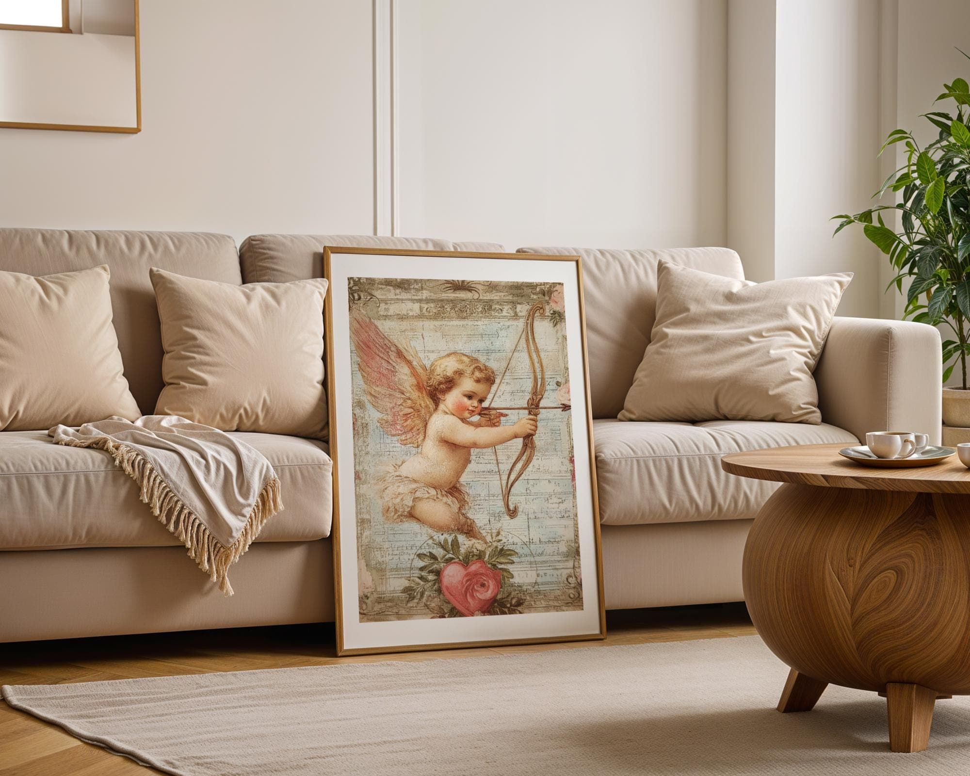 Vintage Cupid Wall Art, Cupid with Bow and Arrow, Romantic Victorian Wall Decor, Rustic Valentine’s Day Decor, Cupid Angel Print, Cupid Art - view 6