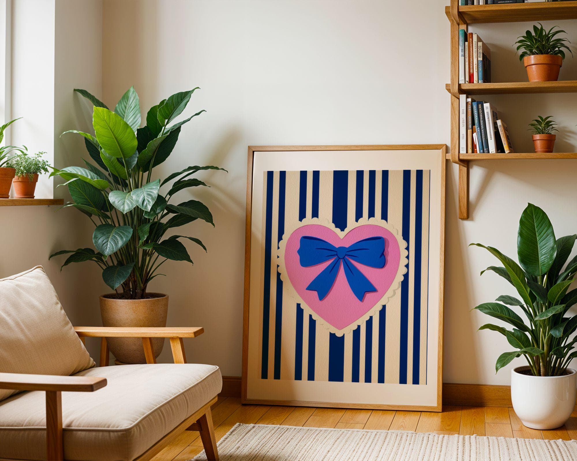 Preppy Bow Wall Art, Coquette Room Decor, Girly Aesthetic Poster, Feminine Retro Art, Pastel Pink Heart, Cute Retro Art, Cute Preppy Print - view 5