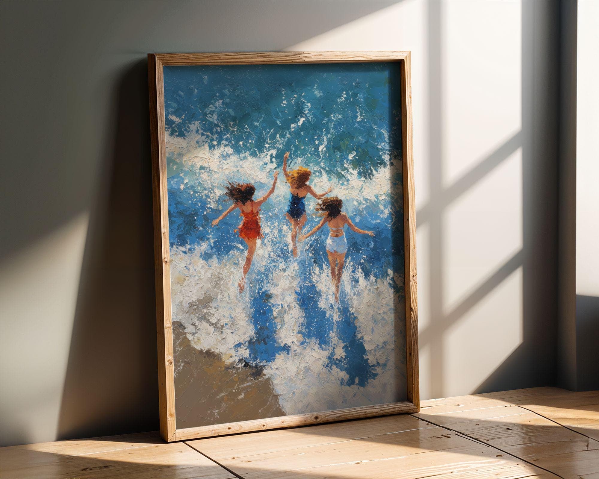 Beach Wall Art Print, Ocean Waves Painting, Summer Coastal Decor, Coastal Wall Art Print, Seascape Painting, Oil Painting Print, Digital - view 4