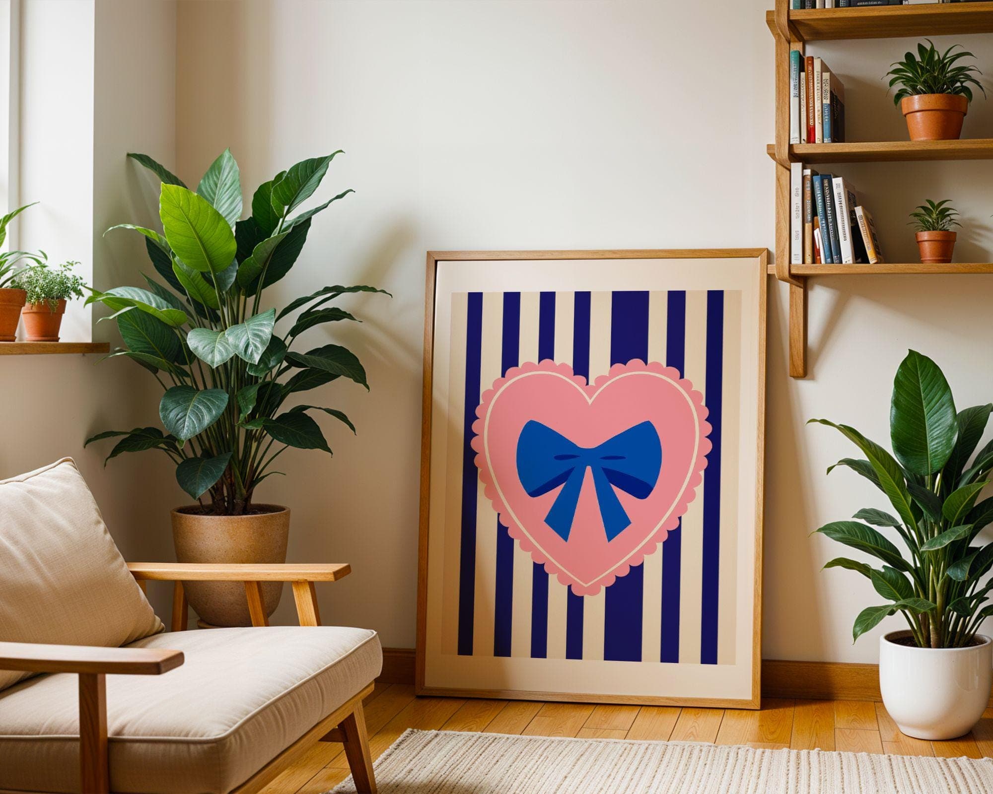 Preppy Bow Wall Art, Coquette Room Decor, Girly Aesthetic Poster, Feminine Retro Art, Pastel Pink Heart, Cute Retro Art, Cute Preppy Print - view 5