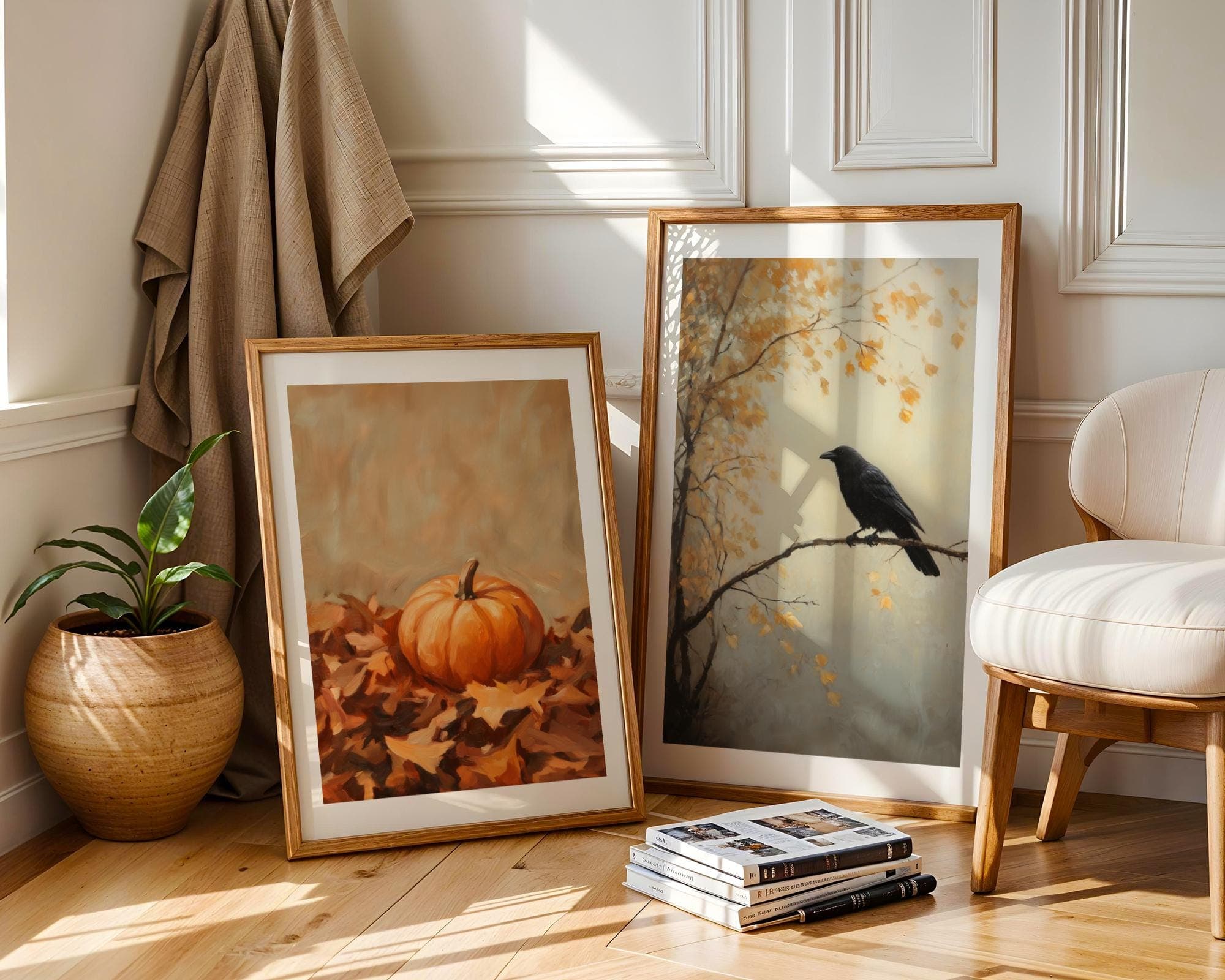 Autumn Wall Art, Woodland Nature Decor, Digital Download, Set of 6, Fall Nature Prints, Rustic Decor, Pumpkin, Deer, Forest Path, Lake Art - view 4
