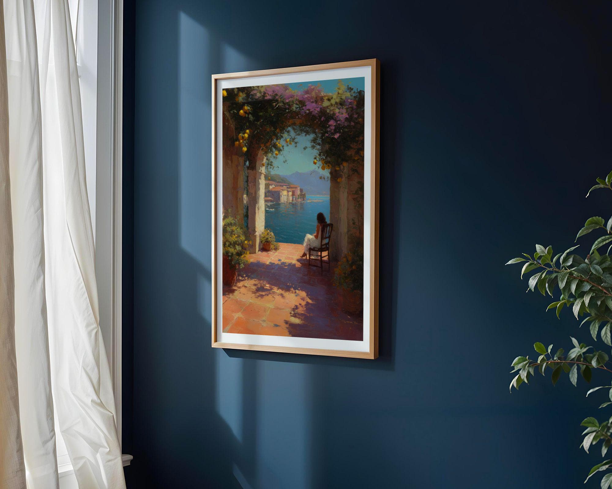 Mediterranean Terrace Wall Art, Romantic Coastal Print, Italian Coast Art Print, Mediterranean Wall Decor, Romantic Italy Wall Print - view 8