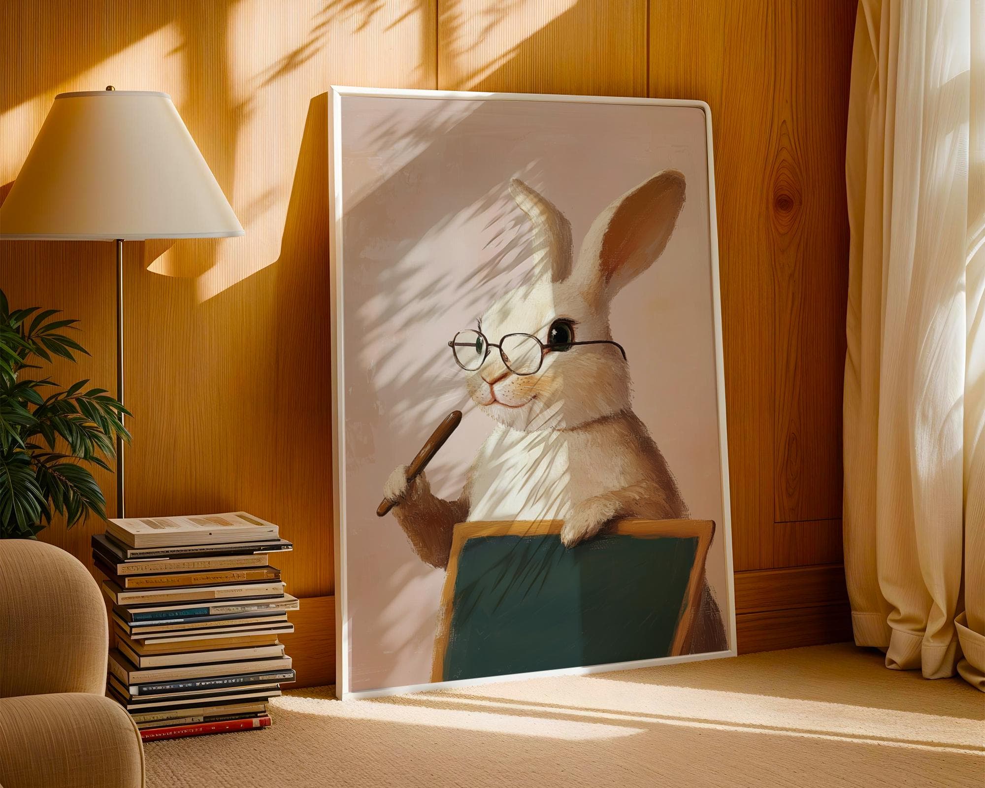 Cute Bunny Wall Art, Bunny Nursery Decor, Bunny Teacher Print, Whimsical Bunny Wall Decor, Retro Bunny Print, Cute Bunny Poster, Digital Art - view 2