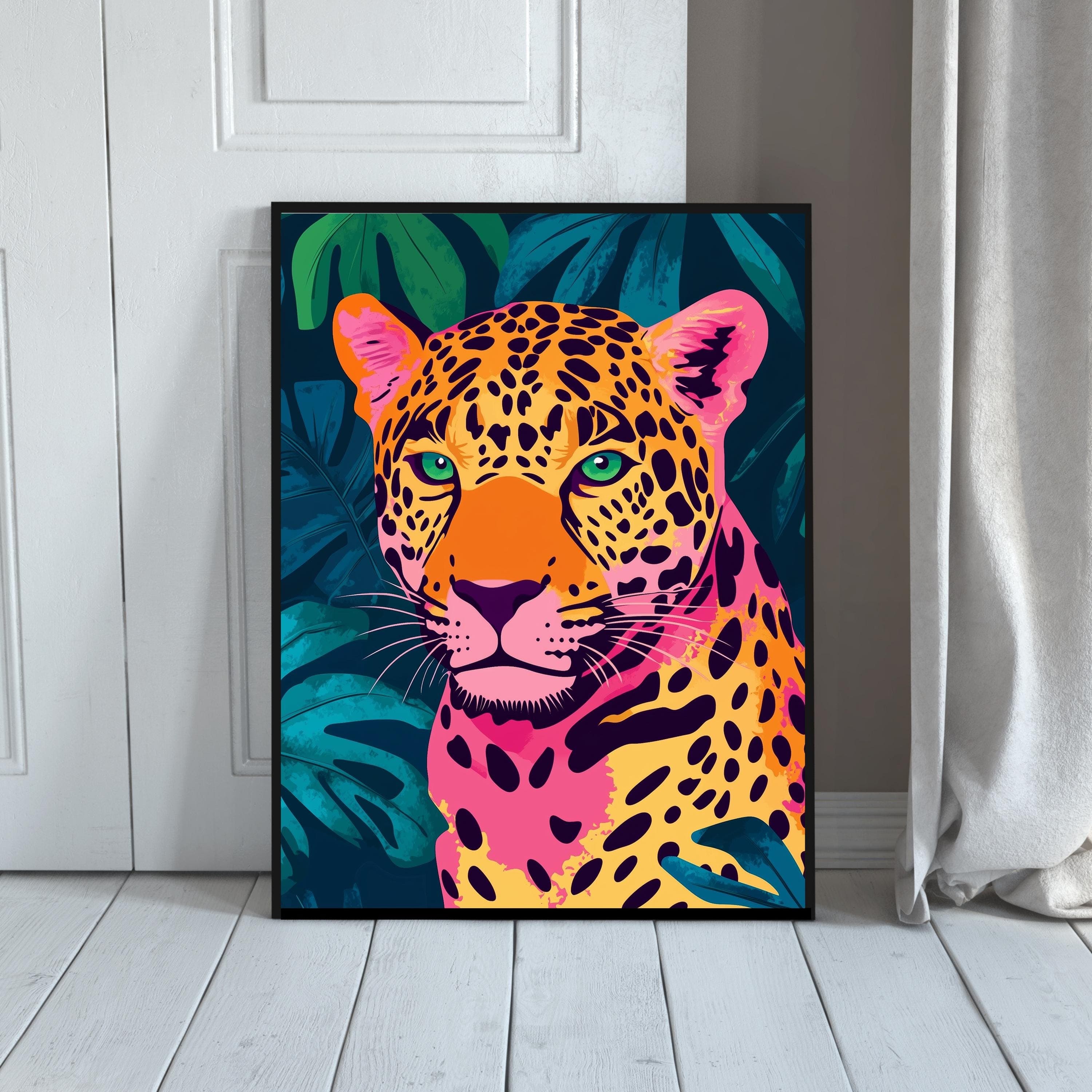 Pink Jaguar Wall Art, Eclectic Animal Wall Decor, Eclectic Animal Wall Art, Eclectic Pink Jaguar Print, Colorful Jaguar Wall Art, Pink Art - view 6