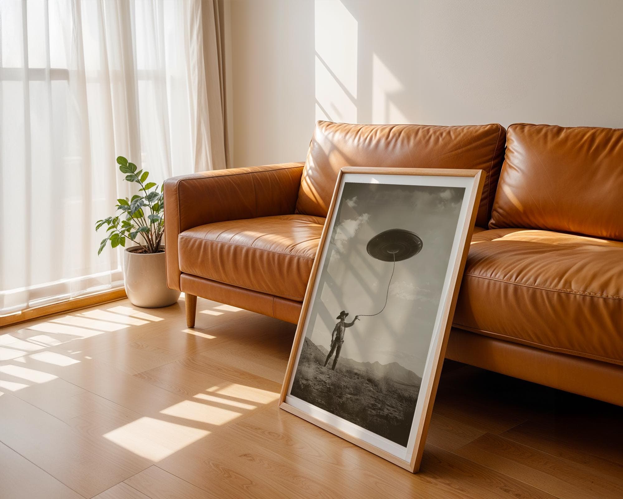 Western Sci‑Fi Cowboy UFO Decor, Surreal Desert UFO Poster, Bedroom Pop of Quirk, Sci-Fi Cowboy, Whimsical Wild West Alien Art Print - view 7