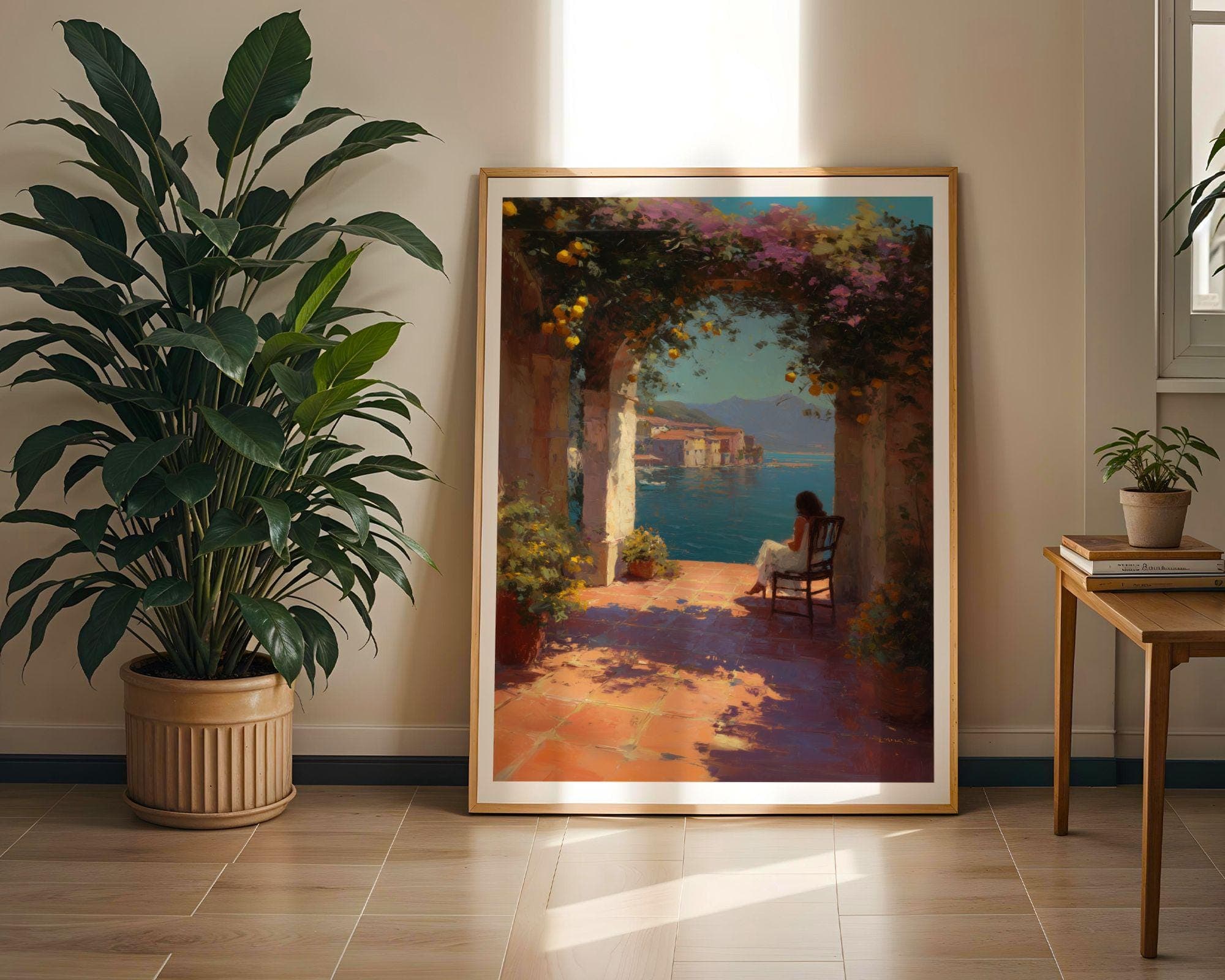 Mediterranean Terrace Wall Art, Romantic Coastal Print, Italian Coast Art Print, Mediterranean Wall Decor, Romantic Italy Wall Print - view 5