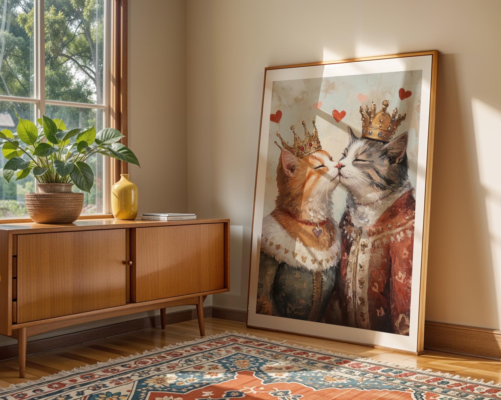 Royal Cat Couple Wall Art, Cat Couple Painting, Quirky Cat Poster, Regal Cats Painting, Whimsical Couple Decor, Fantasy Art, Cat Print - view 4