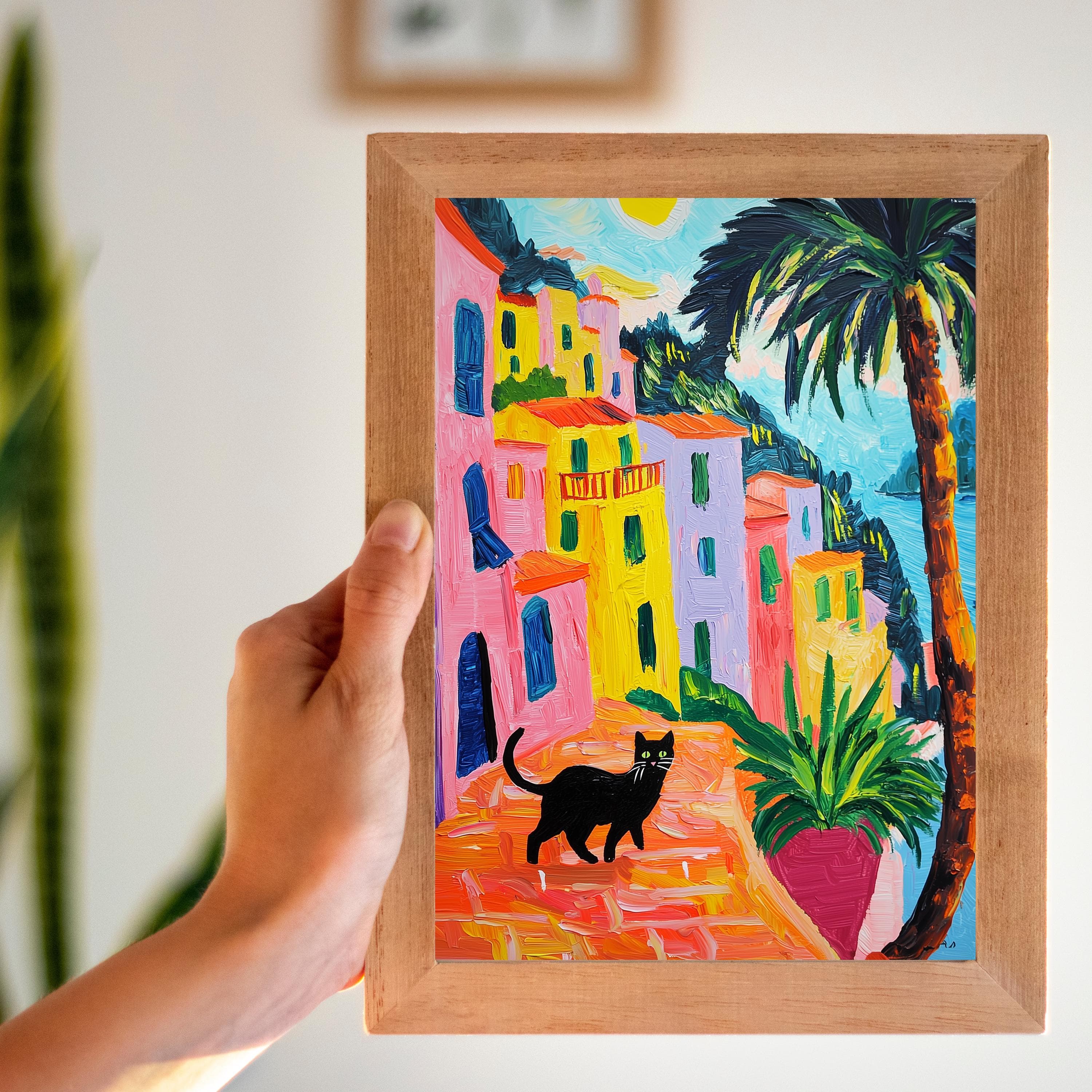 Portofino Print, Cat Print, Beachy Wall Art, Coastal Wall Art, Oil Painting Printable Wall Art, Cat Painting Summer Decor Nautical Wall Art - view 5