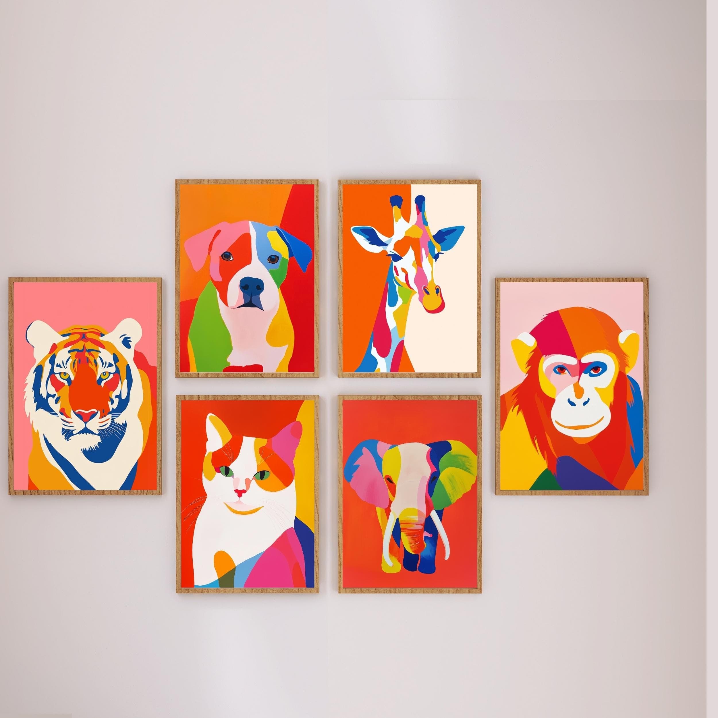 Colorful Animal Wall Decor, Modern Animal Art Prints, Set of 6 with Colorful Prints, Colorful Dog, Cat, Elephant, Giraffe, Tiger, Monkey Art - view 7