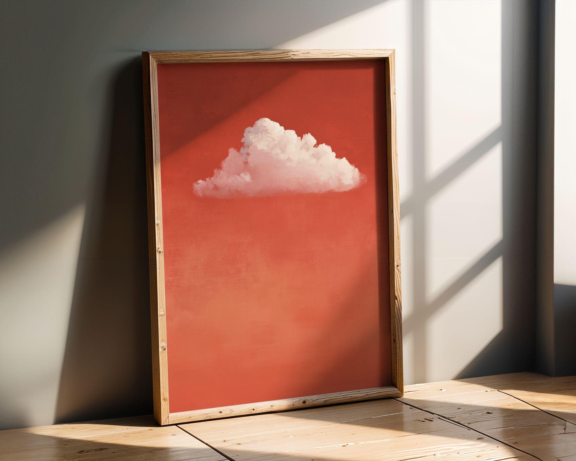 Pink Cloud on Coral – Minimal Wall Art, Scandinavian Wall Decor, Orange Wall Decor, Orange Prints, Soft Pink Cloud Poster, Digital Art - view 2