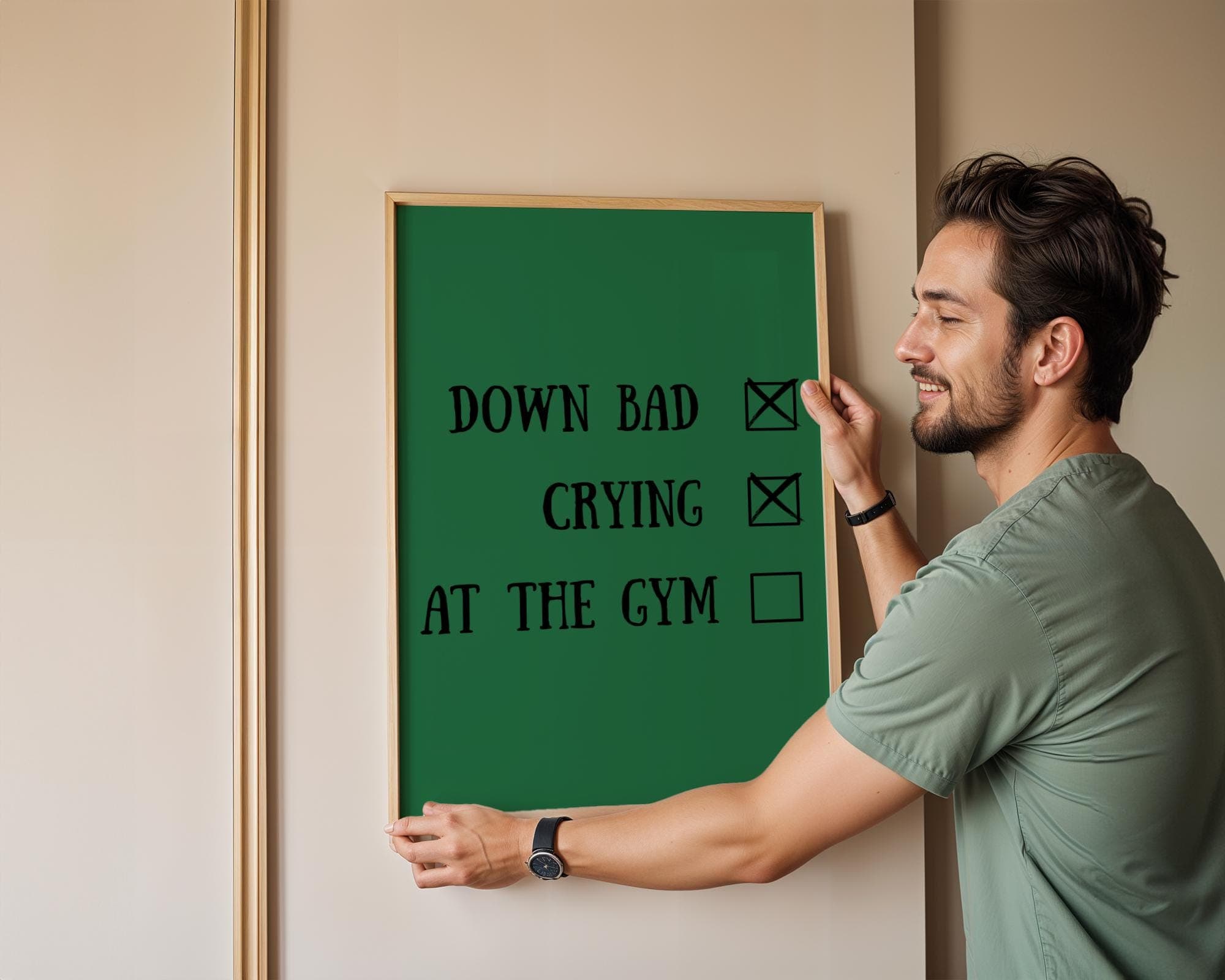 Down Bad Crying at The Gym Sign, Emareld Green Sign, Down Bad Crying Gift, Inspirational quote, Gym poster print, Workout poster, Digital - view 2