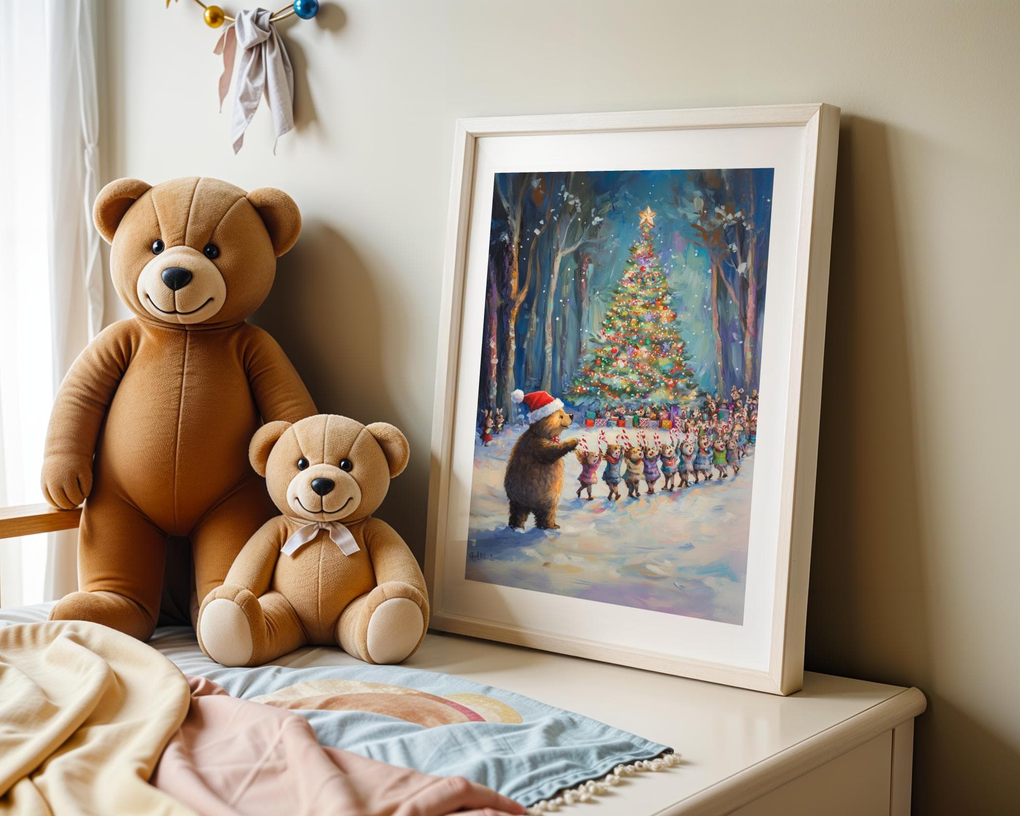 Christmas Bear Wall Art, Christmas Art Print, Christmas Forest Party Poster, Winter Wall Art, Festive Forest Print, Festive Winter Print - view 7