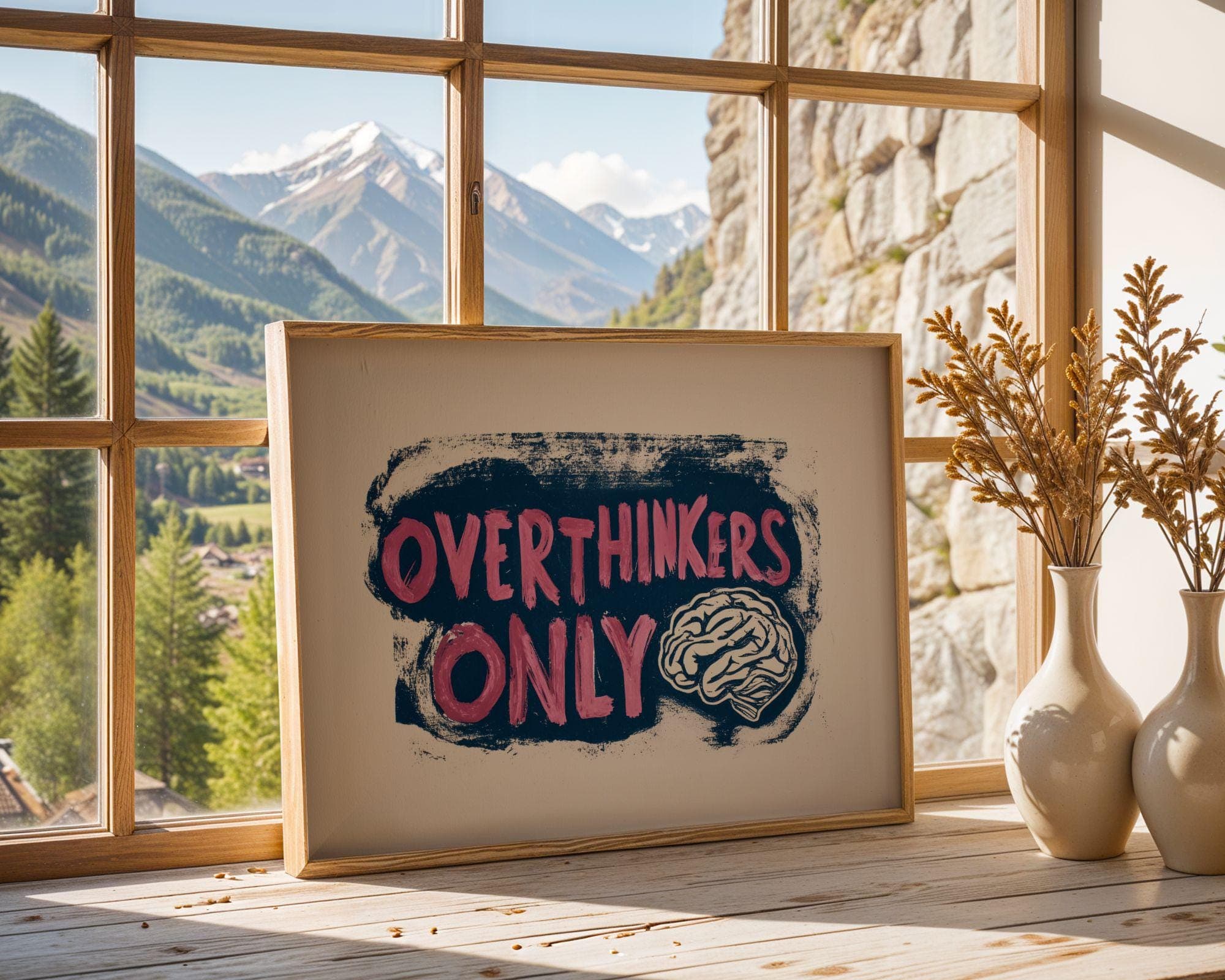 Overthinkers Only Wall Art, Funny Office Poster, Funny Quote Poster, Mental Health Typography Print, Dorm Room Poster, Trendy Office Decor - view 2
