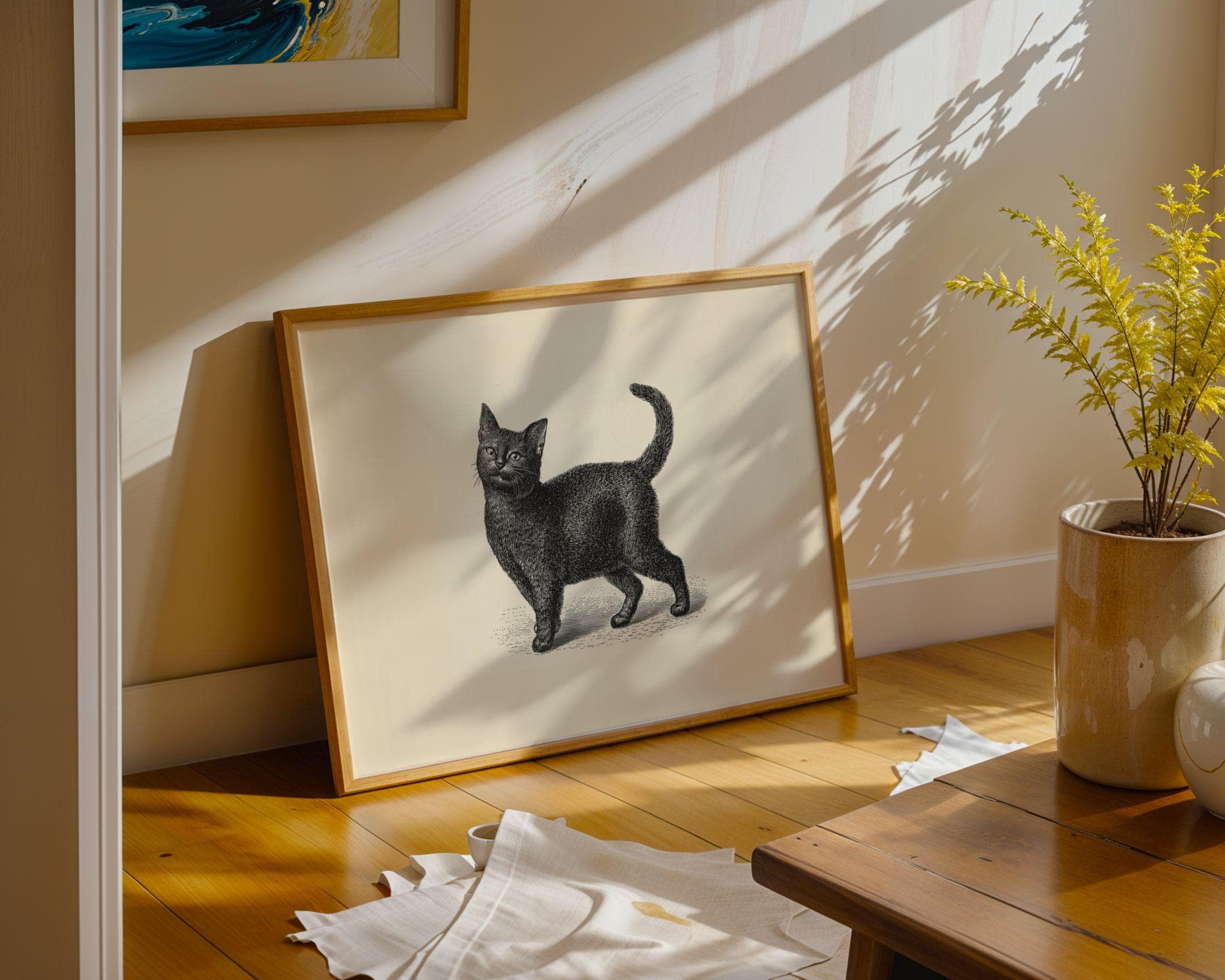 Black Cat Vintage Print, Neutral Home Decor, Beige Poster, Cat Lover Gift, Classic Cat Wall Poster, Classic Animal Art Poster, Digital Art - view 4