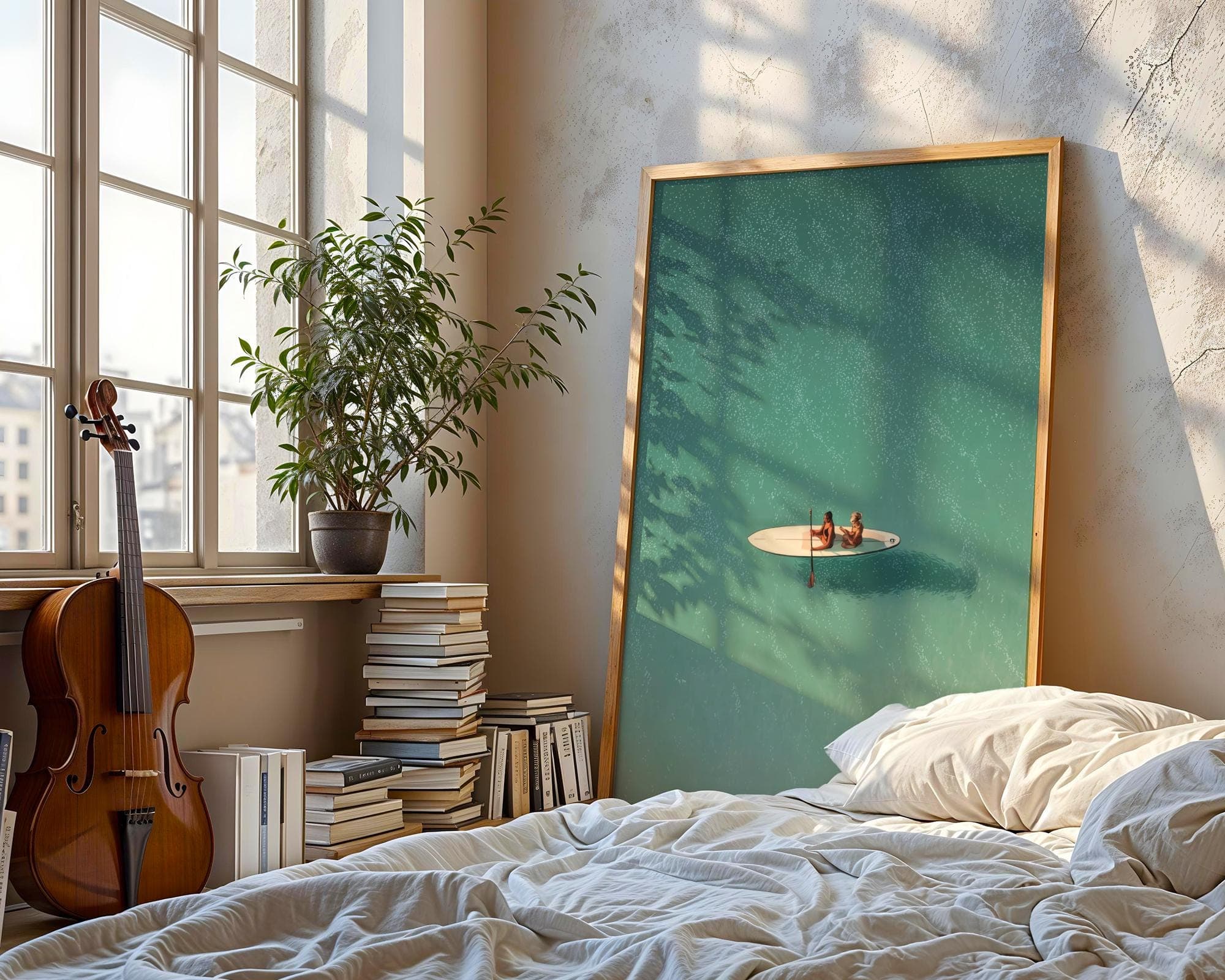 Paddleboard Wall Art, Sage Green Summer Poster, Minimalist Printable Wall Art, Gift for Ocean Lovers, Minimalist Coastal Decor, Cute Summer - view 2