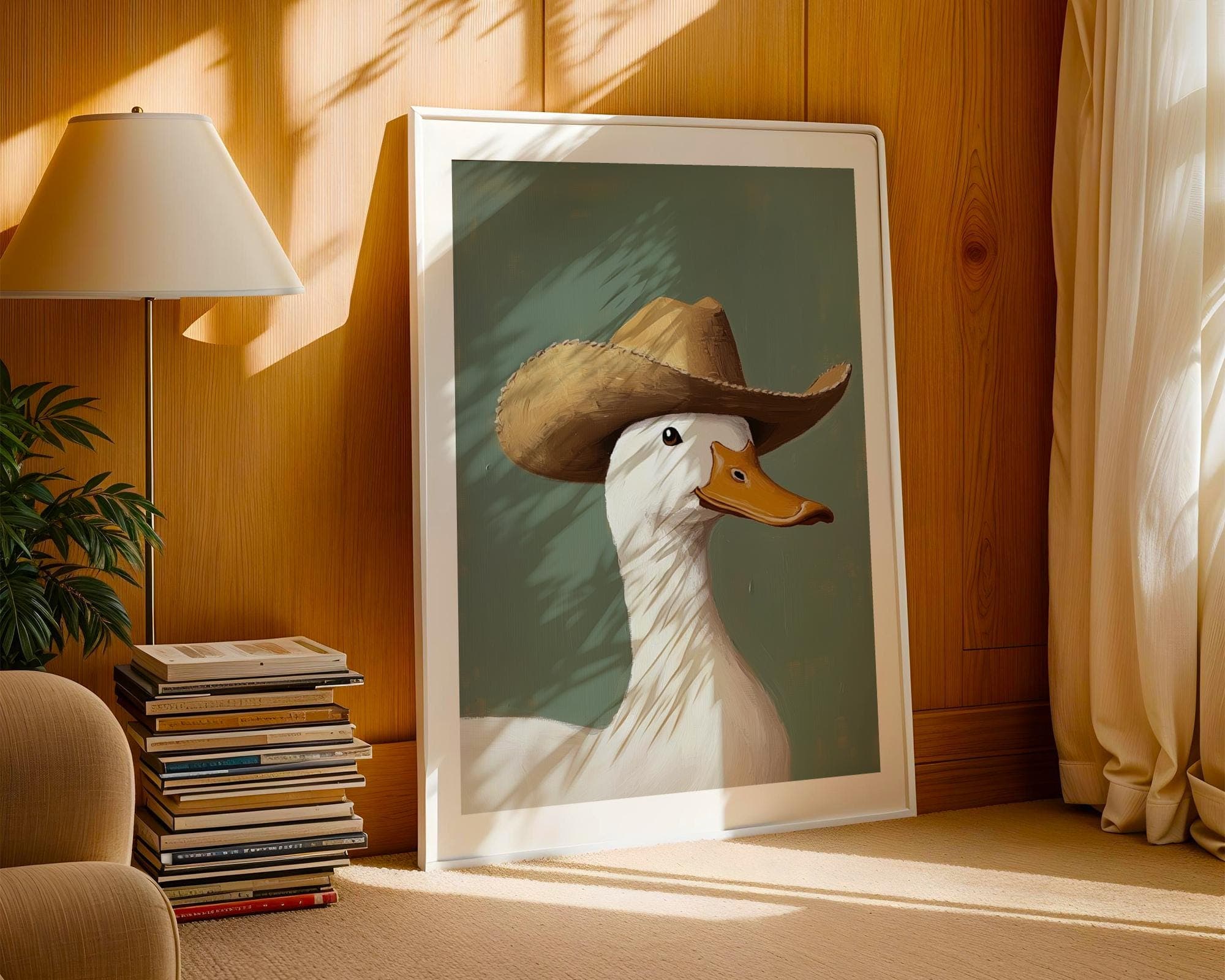 Silly Cowboy Goose Print, Green Western Nursery Printable Art, Neutral Southeastern Boy Room Animal Wall art, Cowboy hat, Digital Download - view 5