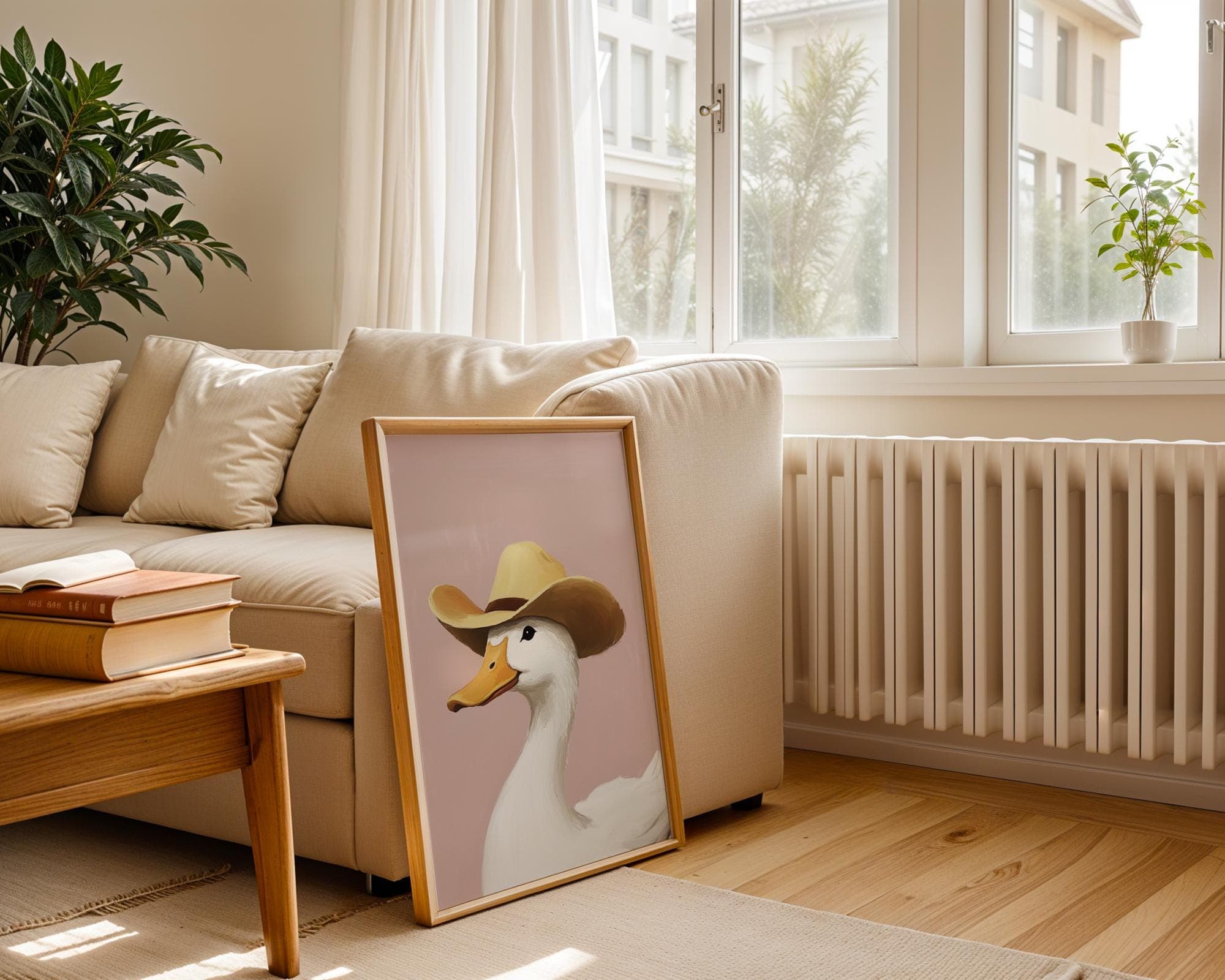 Silly Cowboy Goose Print, Pink Western Nursery Printable Art, Neutral Southeastern Boy Room Animal Wall art, Cowboy hat, Retro Duck Poster - view 3