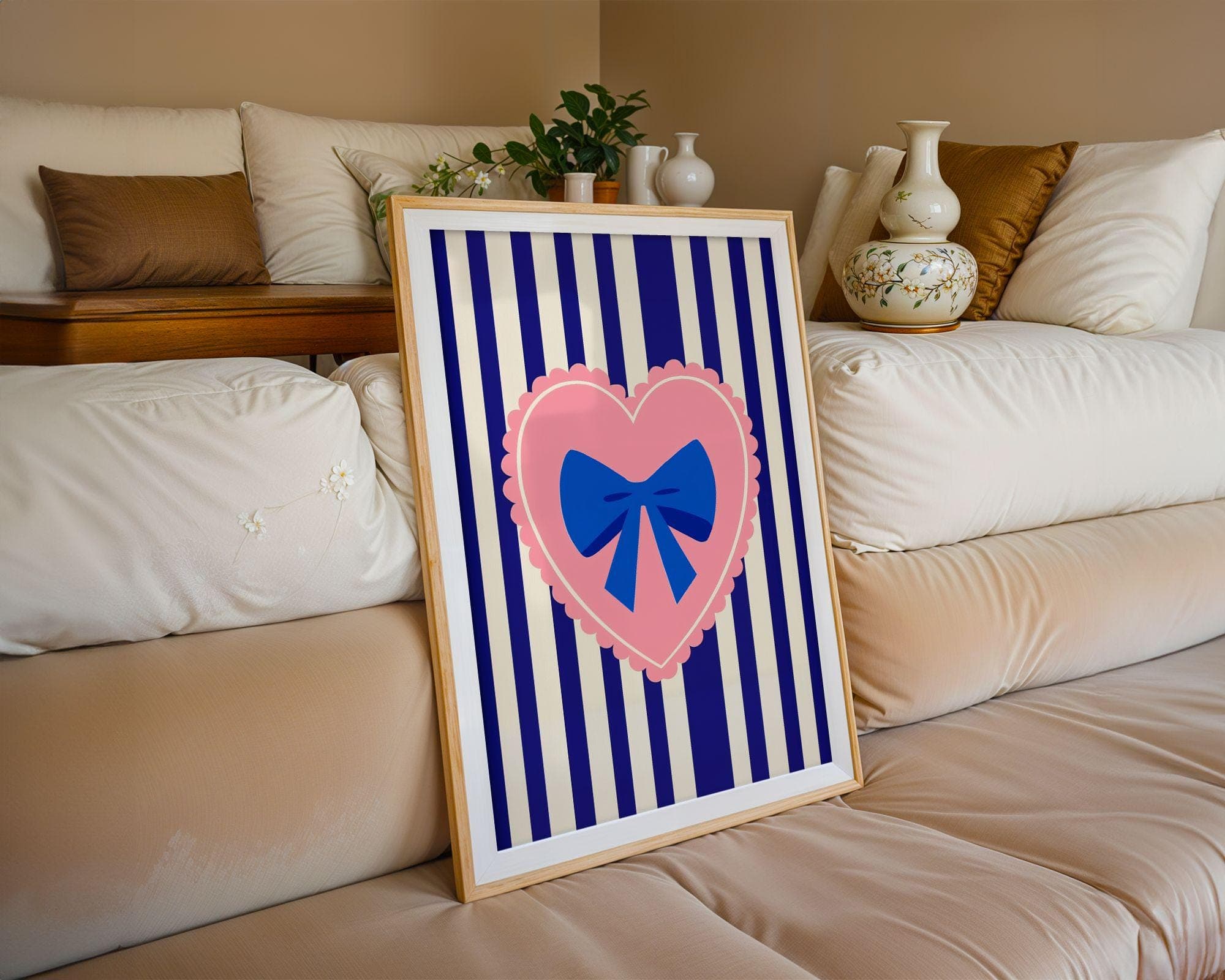 Preppy Bow Wall Art, Coquette Room Decor, Girly Aesthetic Poster, Feminine Retro Art, Pastel Pink Heart, Cute Retro Art, Cute Preppy Print - view 4