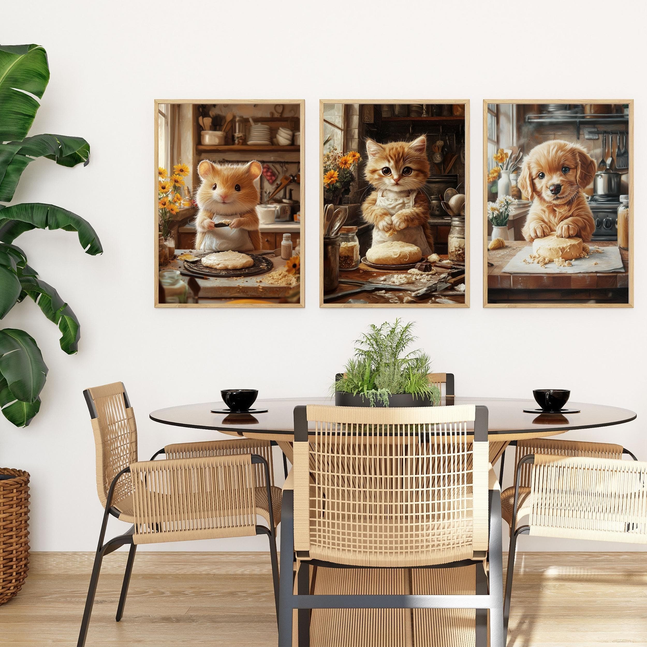 Cute Cooking Animal Wall Art, Kitchen Wall Art Print, Chef Art Print Digital Download, Whimsical Kitchen Animals, Chef Cat Dog Print - view 6