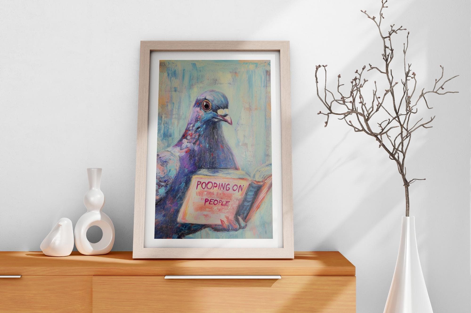 Funny Pigeon Reading Art Print, Humorous Bathroom Poster (Digital Download) - view 2