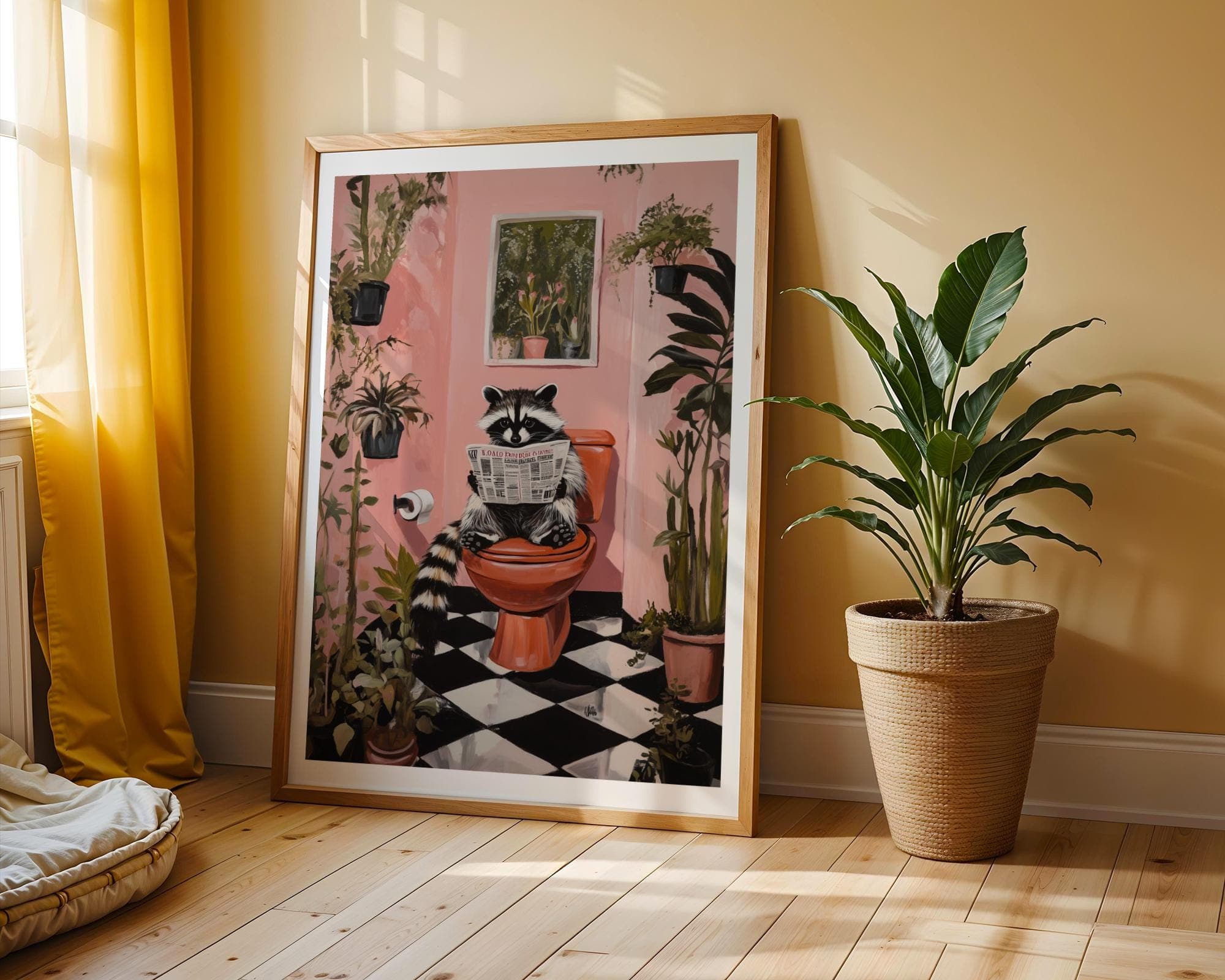 Cute Racoon on Toilet, Funny Bathroom Decor, Pintable Racoon, Funny Racoon Reading on Toilet, Humor Cute Racoon Poster, Matisse Painting - view 5