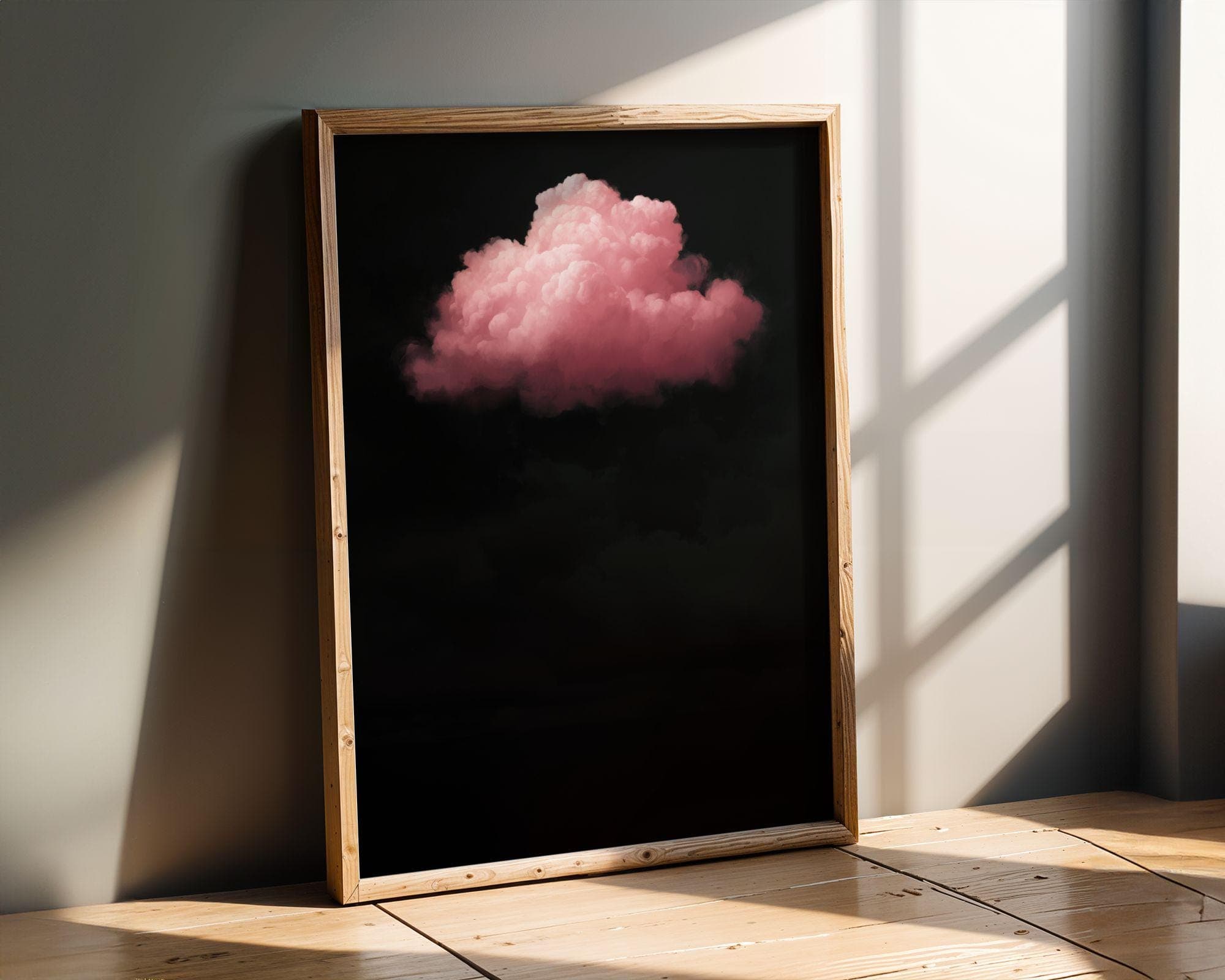 Pink Cloud on Black ā Minimalist Wall Art, Floating Pink Cloud, Dark Aesthetic Decor, Minimal Surreal Art, Surreal Cloud Print, Digital Art - view 8